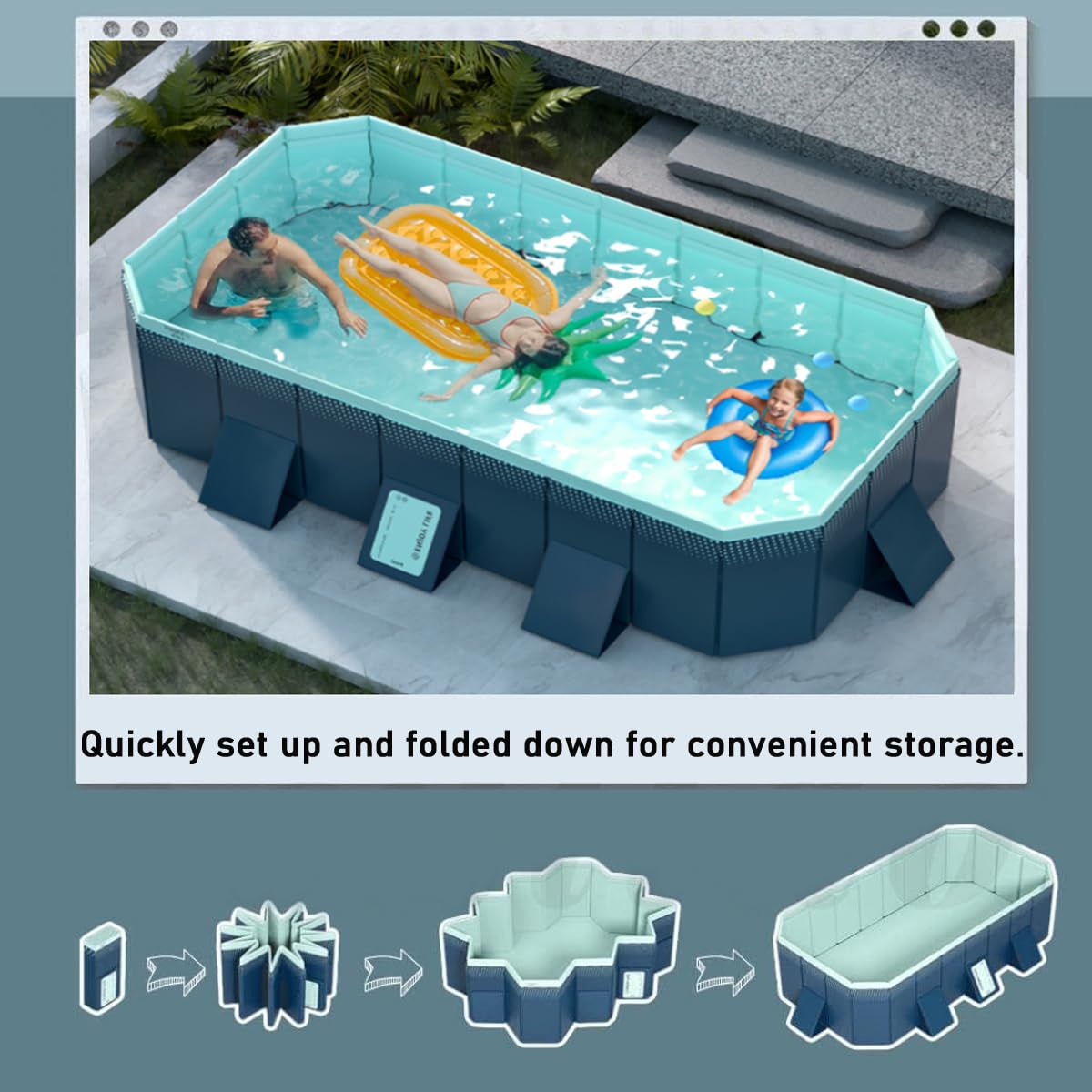 Foldable Swimming Pool for Kids & Adults - Non-Inflatable Hard Plastic Shell Portable Pool - Outdoor Backyard Water Play for Children & Pets - 116