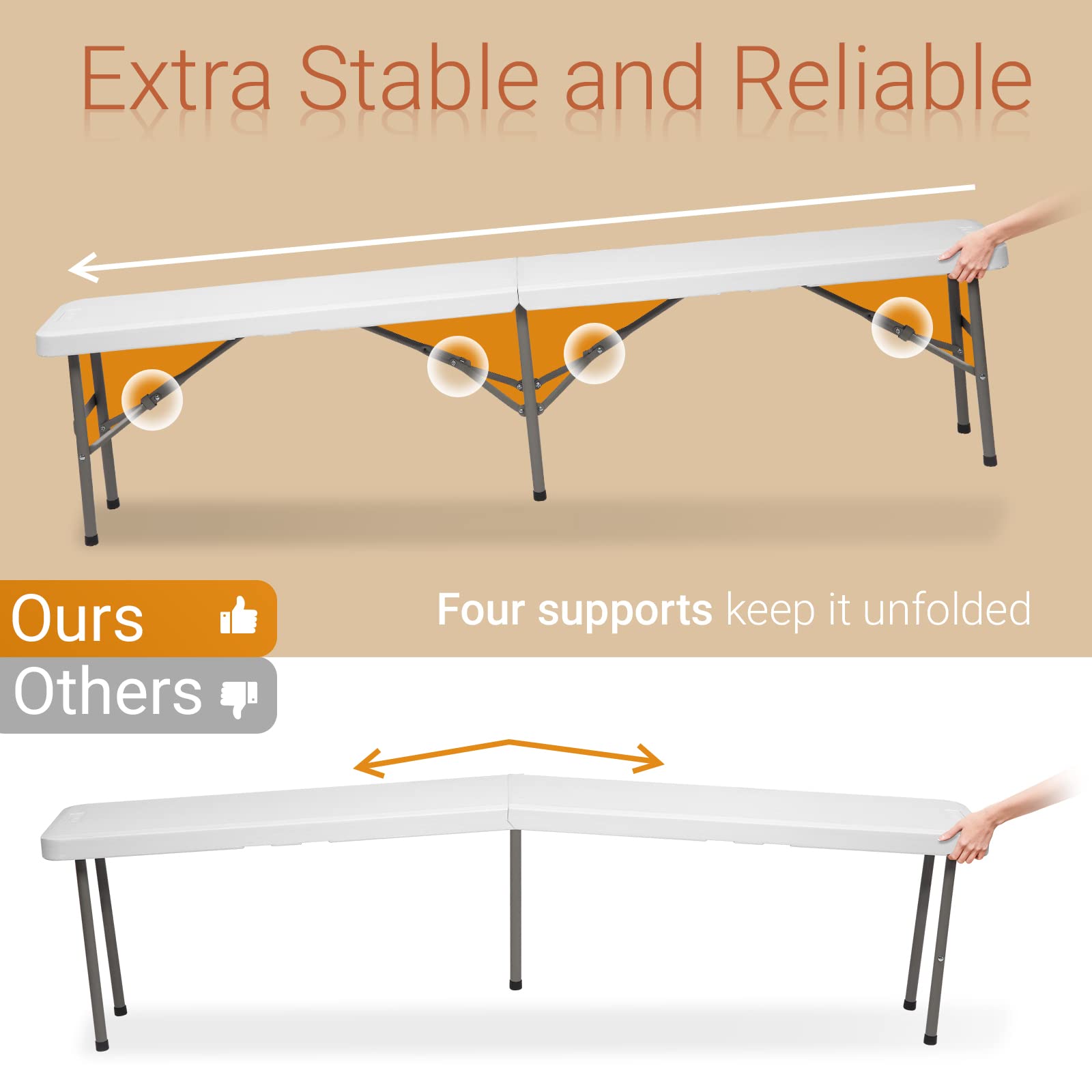 VINGLI 6 FT 3-Piece Portable Folding Picnic Table with Benches - Weather-Resistant Plastic Camping & Beer Table w/Carrying Handles - Perfect for Outdoor Dining, Backyard BBQs, Camping Trips, Patio Parties & Commercial Use