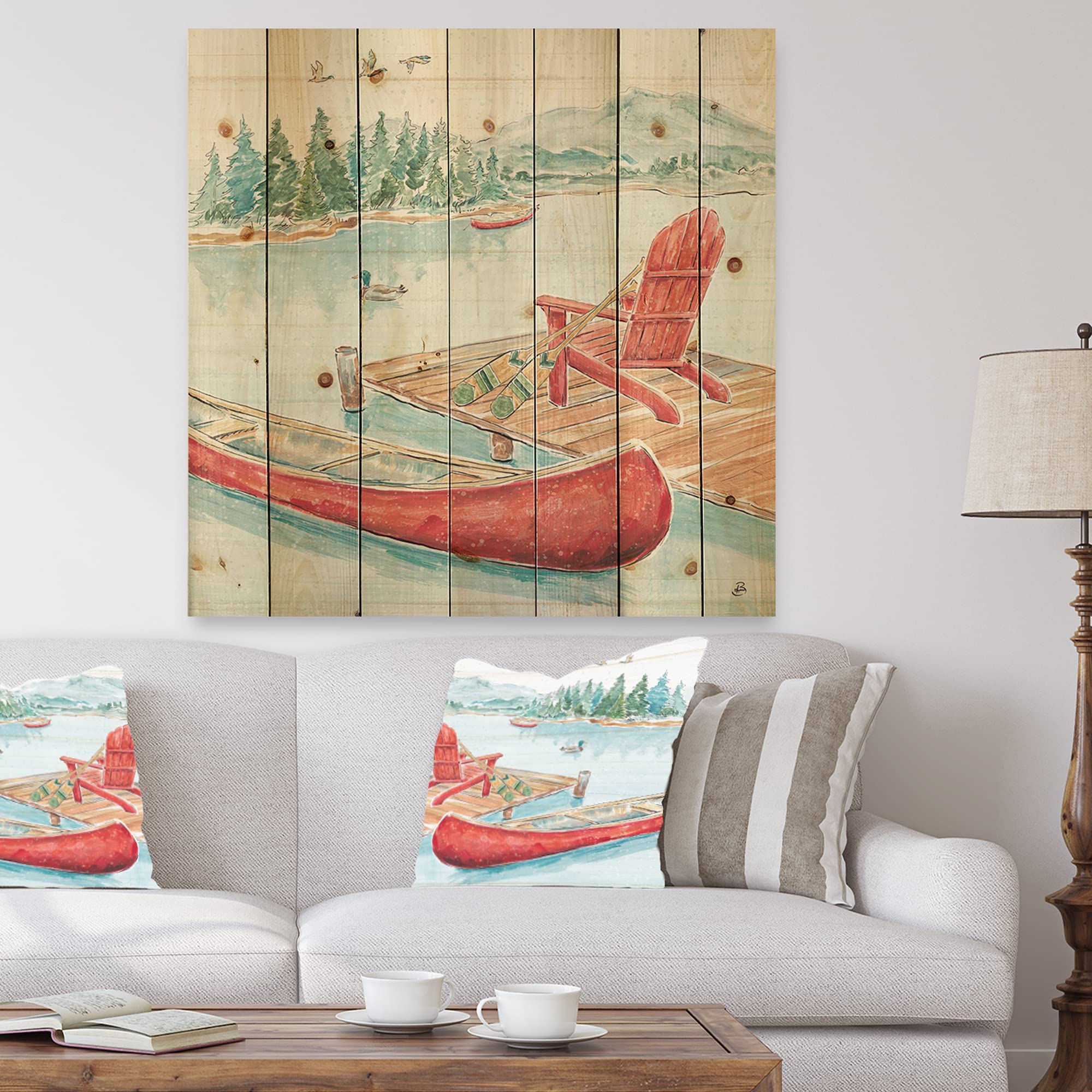 DesignQ Lake Moments IV Lake House Wood Wall Decor - Pink Wood Wall Art, Large Landscape Wood Panels Printed on Natural Pine - Perfect for Living Room, Bedroom & Cabin Decor