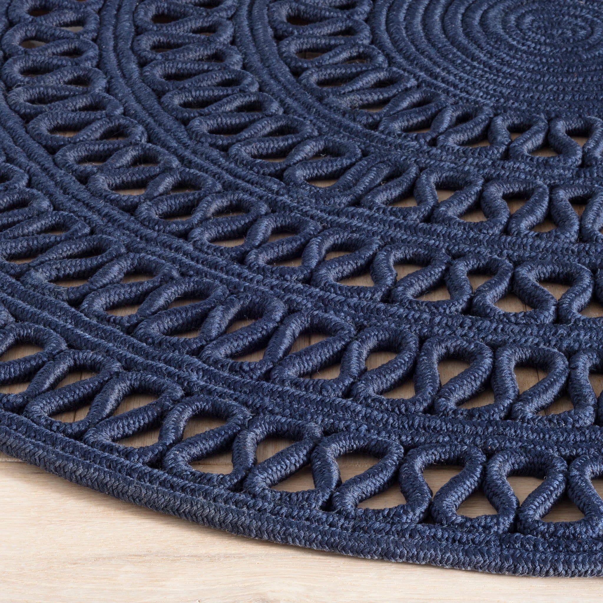 Handwoven Navy Blue Round Jute Rug - Indoor/Outdoor Boho Decor for Living Room, Bedroom & Patio