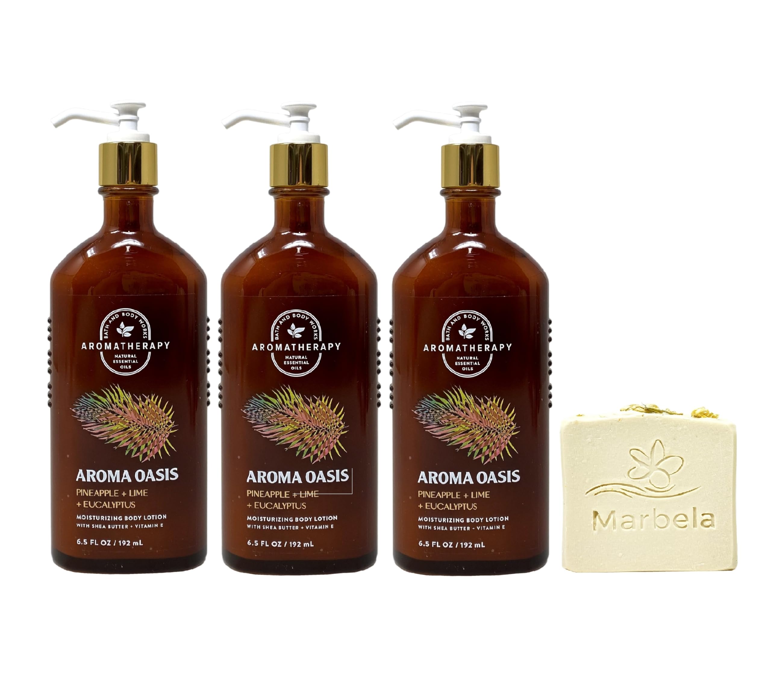 Bath & Body Works Aromatherapy Body Lotion 3-Pack - Pineapple Lime Eucalyptus Scent with Wild Jasmine Bar Soap | Moisturizing & Relaxing for Daily Skincare, Spa & Self-Care Routine