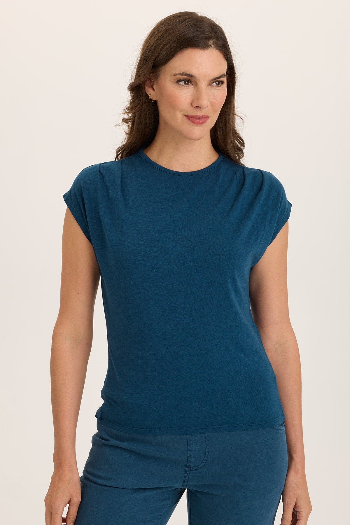 Arwen Soft Jersey Mock Neck Tee - Women's Comfortable Stretch Cotton T-Shirt for Casual Wear, Layering & Everyday Outfits