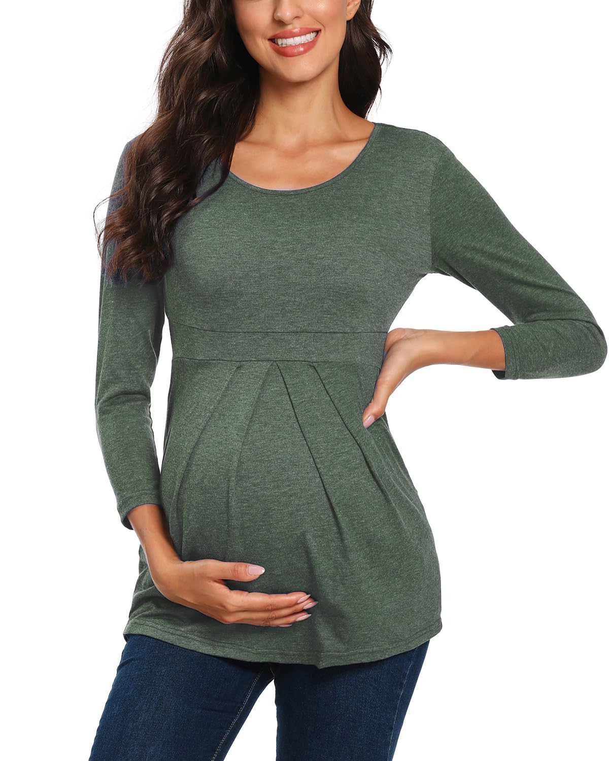Glampunch Women's Maternity Tops - Short & 3/4 Sleeve Round Neck Peplum Tunic Top for Pregnancy | Comfortable Stretch Fabric for Everyday Wear, Office & Casual Outfits
