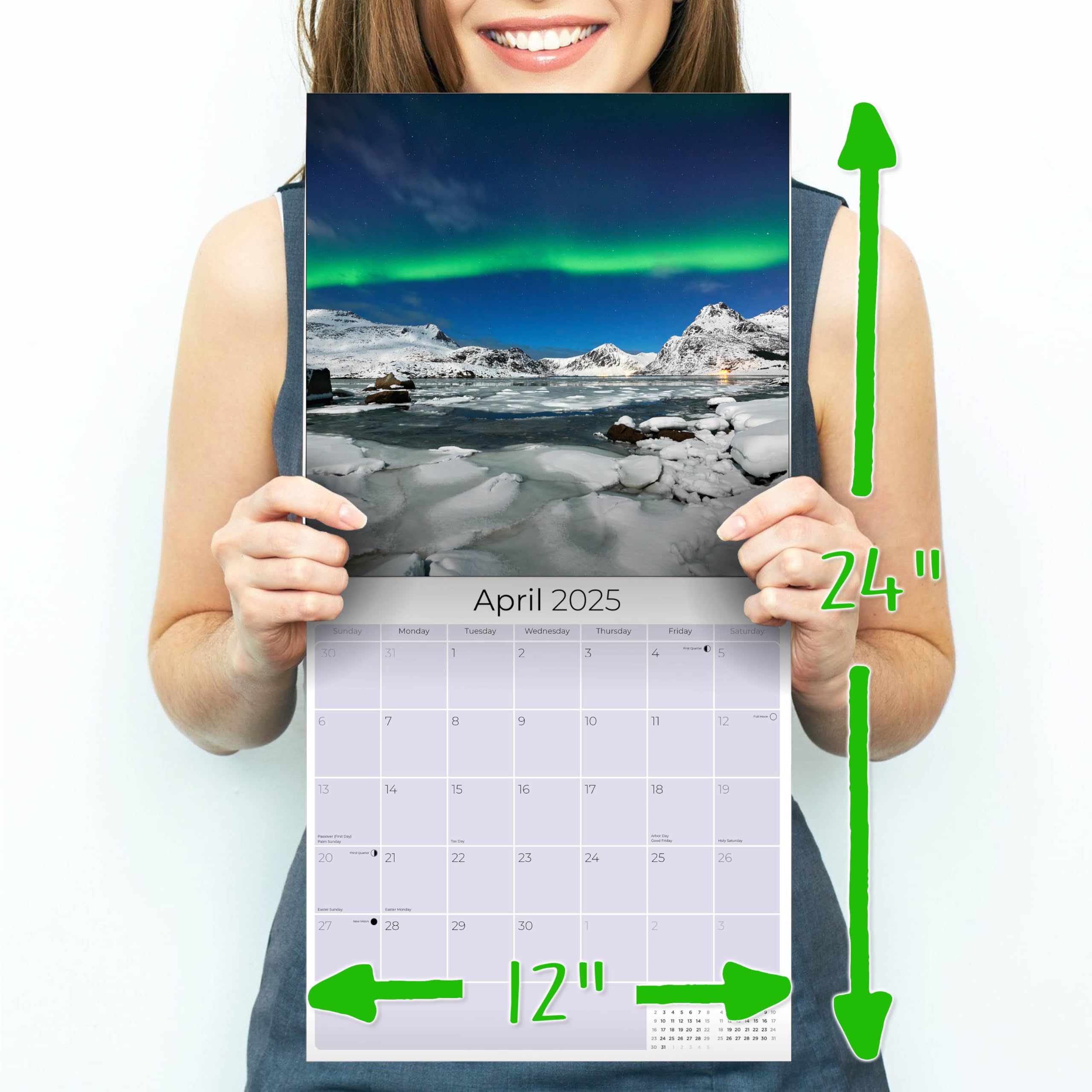 2024-2025 Northern Lights Calendar - Aurora Borealis Wall Planner with Thick No-Bleed Paper - 12
