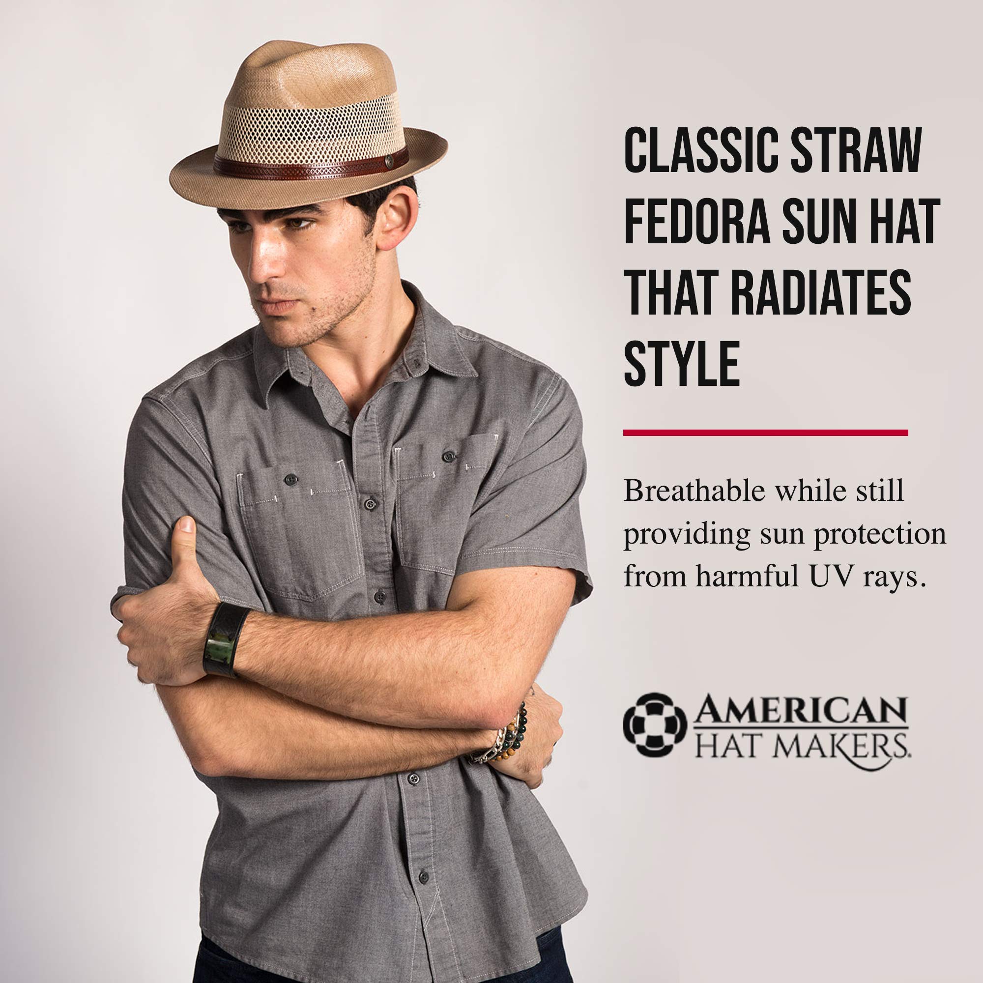 American Hat Makers Tuscany Straw Fedora Hat for Men & Women - Breathable Sun Hat for Outdoor Activities, Beach, Travel & Summer Fashion