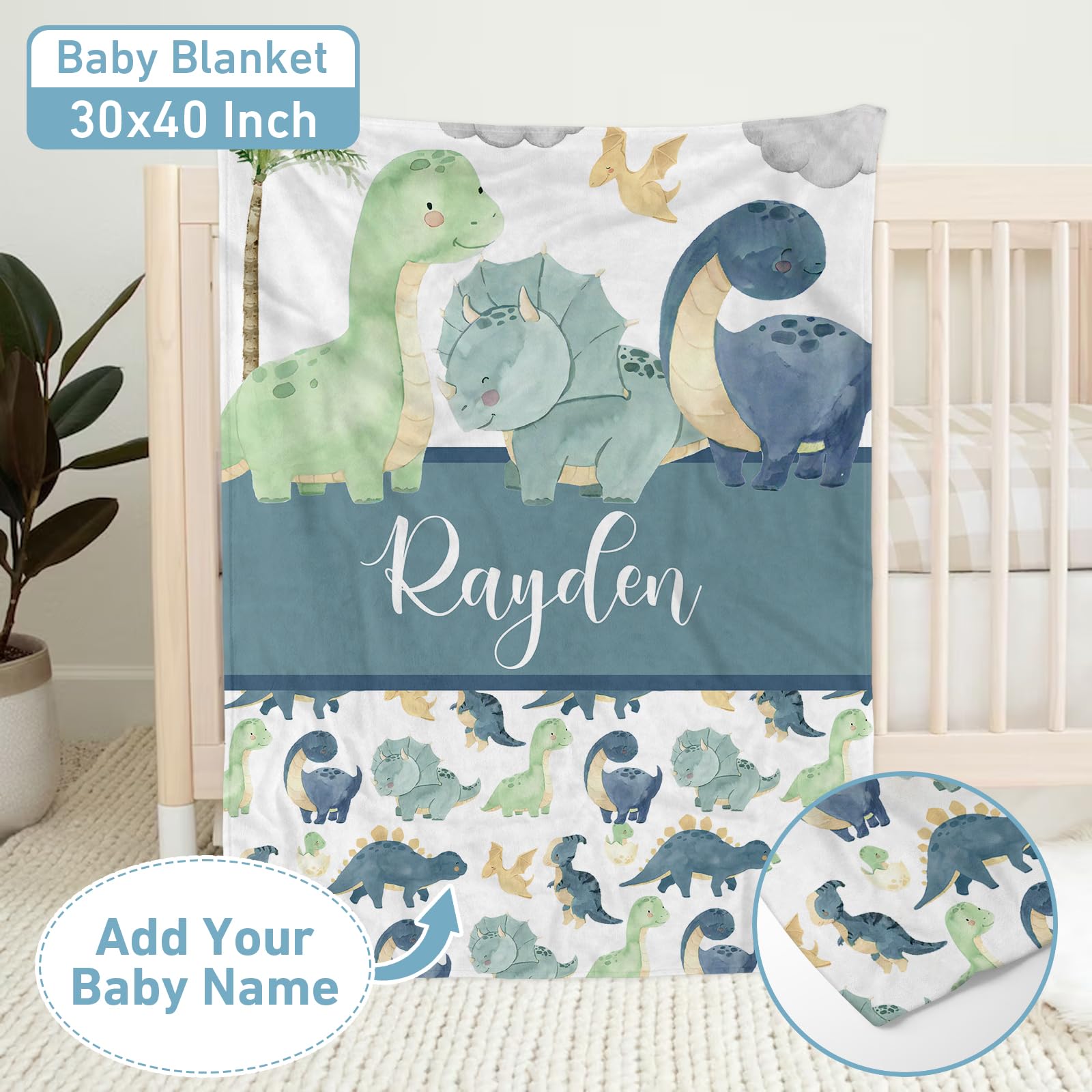 Custom Personalized Dinosaur Baby Crib Bedding Set - 5 Piece Nursery Set with Round Rug & Blanket for Newborn Girls | Perfect Baby Shower Gift & Nursery Decor for Dinosaur-Themed Rooms