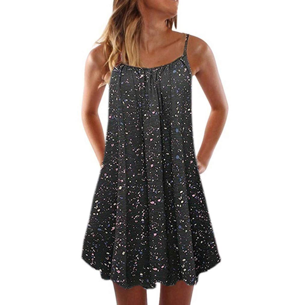 Quealent Women's Floral Print Sleeveless A-Line Mini Dress - Summer Casual Sundress for Cocktail Party, Beach Vacation & Date Night Outfits