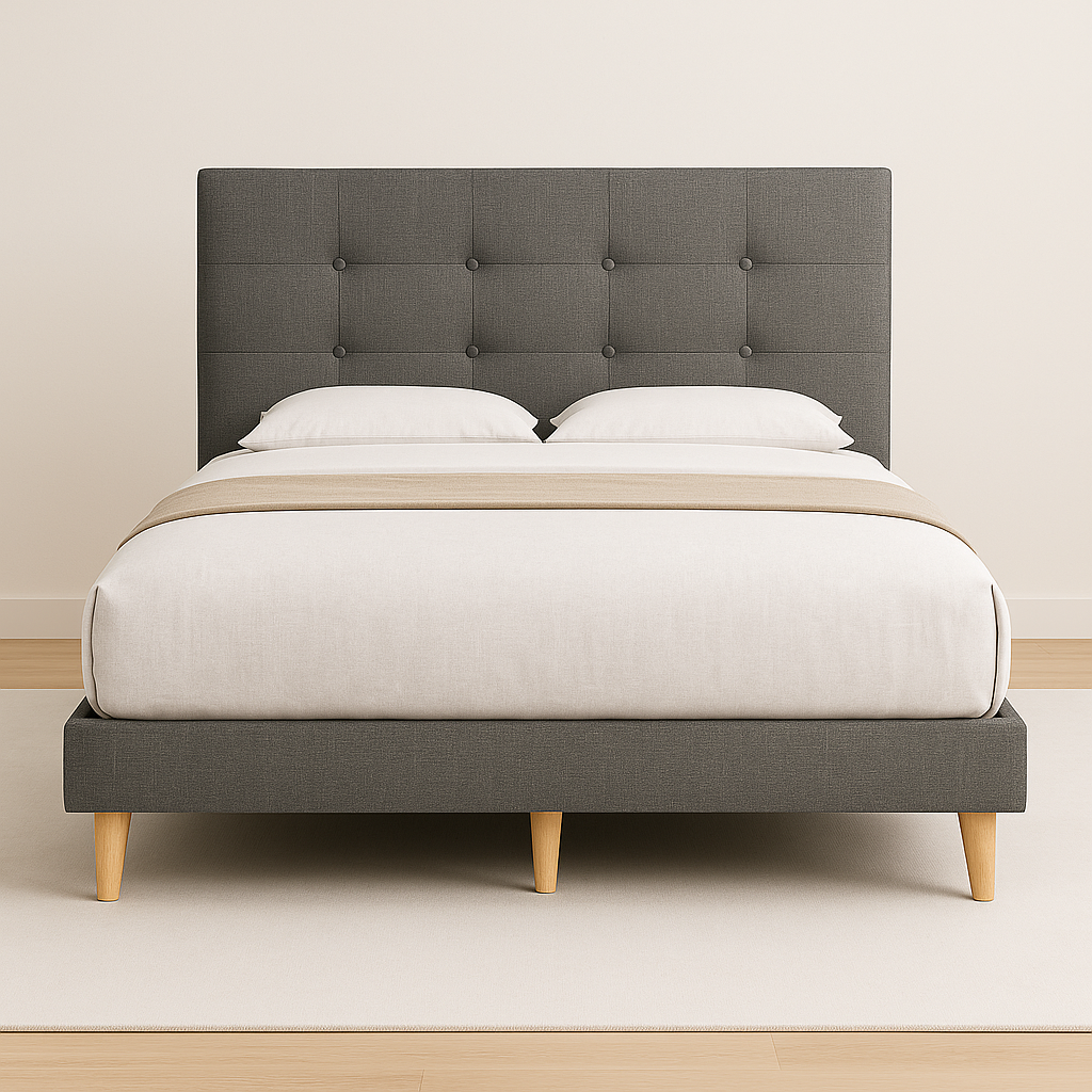 Ellie Fabric Bed Frame - Queen Size Platform Bed with Upholstered Headboard, Sturdy Metal Legs & Noise-Free Support | Perfect for Modern Bedrooms, Guest Rooms & Small Spaces