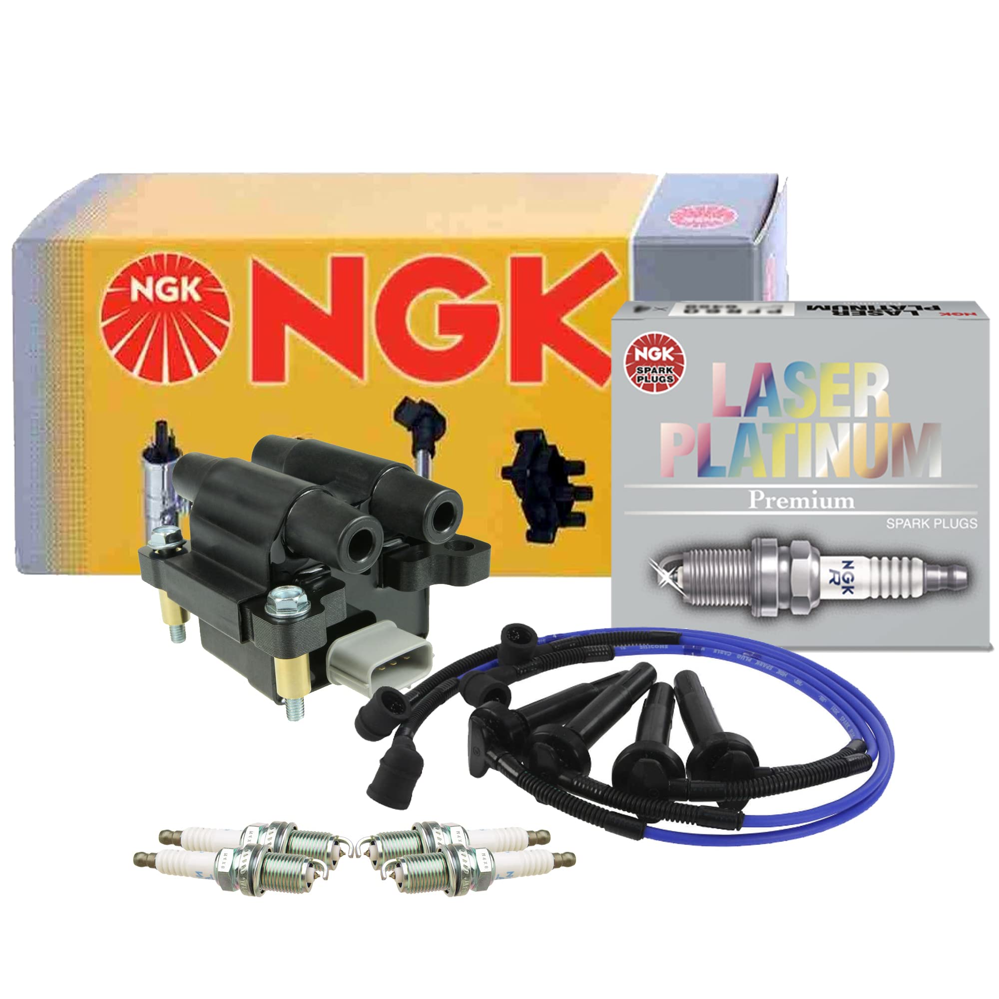 NGK Ignition Coil Wires & 4 Laser Platinum Spark Plugs Kit - Compatible with Subaru Forester & Impreza - High Performance Engine Upgrade for Smoother Acceleration & Better Fuel Efficiency