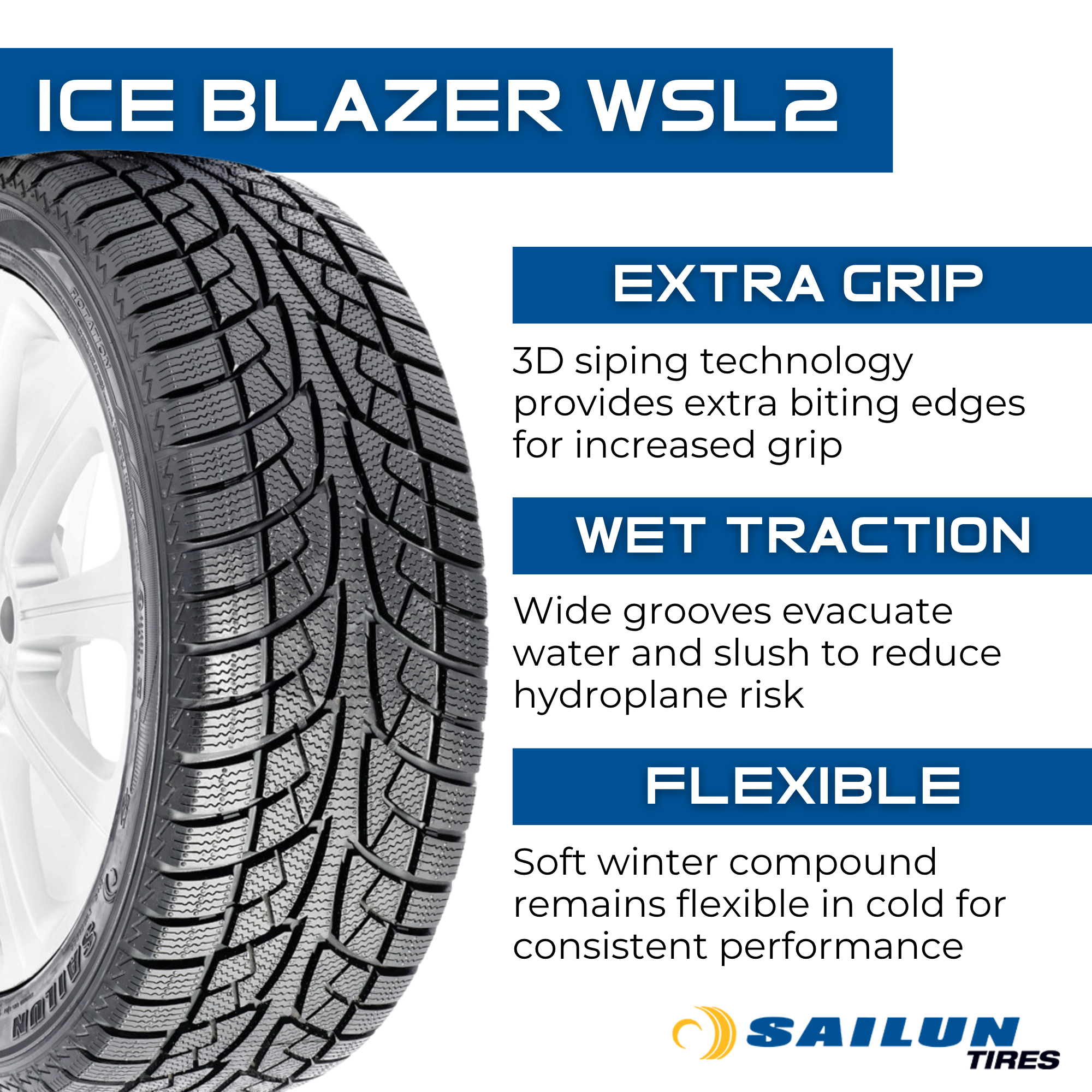 Sailun Ice Blazer WSL2 175/65R14 82T Winter Tires - Premium Snow & Ice Traction for Cars, SUVs & Minivans - Perfect for Harsh Winter Driving Conditions