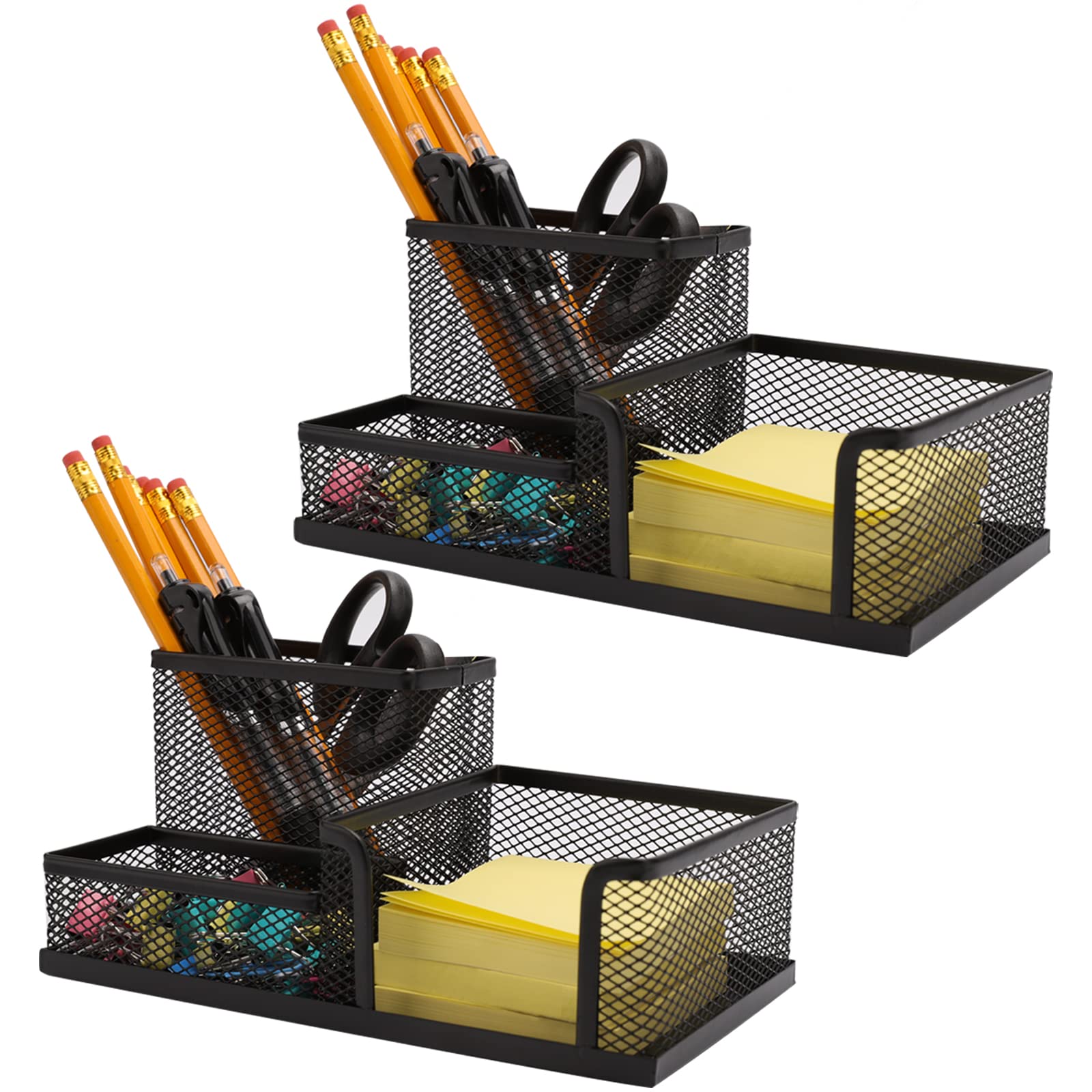 Ludato 2-Piece Mesh Desk Organizer Set - 3-Compartment Black Pencil Holder for Office Supplies, Perfect Desk Accessories for Work & Study - Great Gift for Colleagues & Students - Ideal for Home Office, School, and Workspace Organization