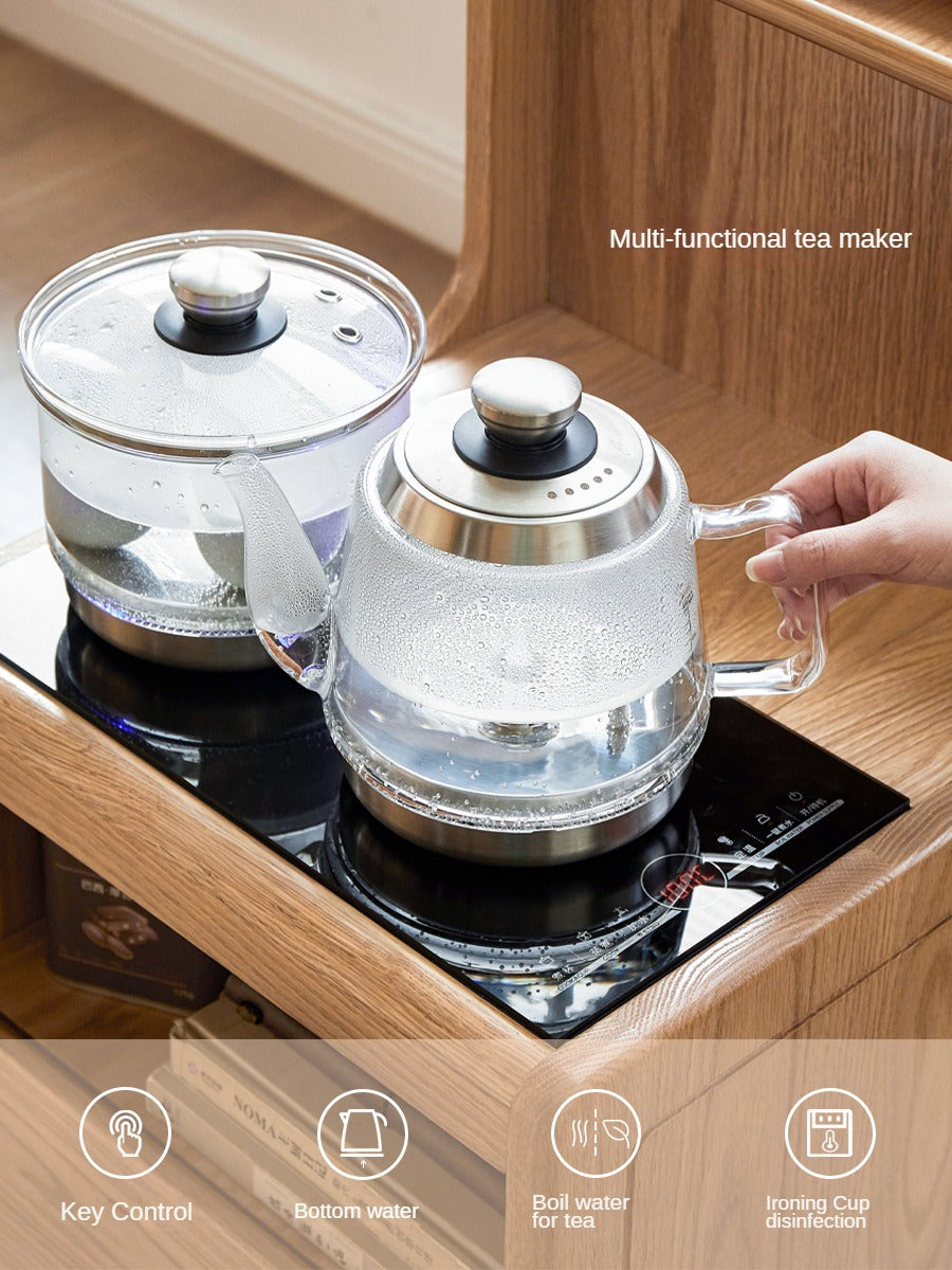 Premium Oak & Black Walnut Solid Wood Tea Cabinet with Removable Tea Maker - Perfect for Tea Storage and Brewing in Living Rooms, Kitchens, or Tea Rooms