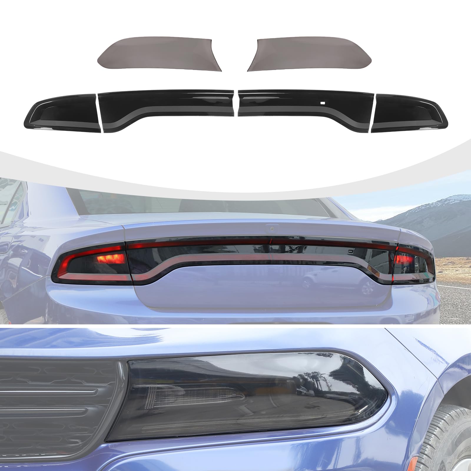 Smoke Black Tail Light Covers & Headlight Cover Trim Tint for 2015-2024 Dodge Charger - Exterior Car Accessories for Enhanced Style & Protection - Perfect for Car Shows, Night Driving, and Customization