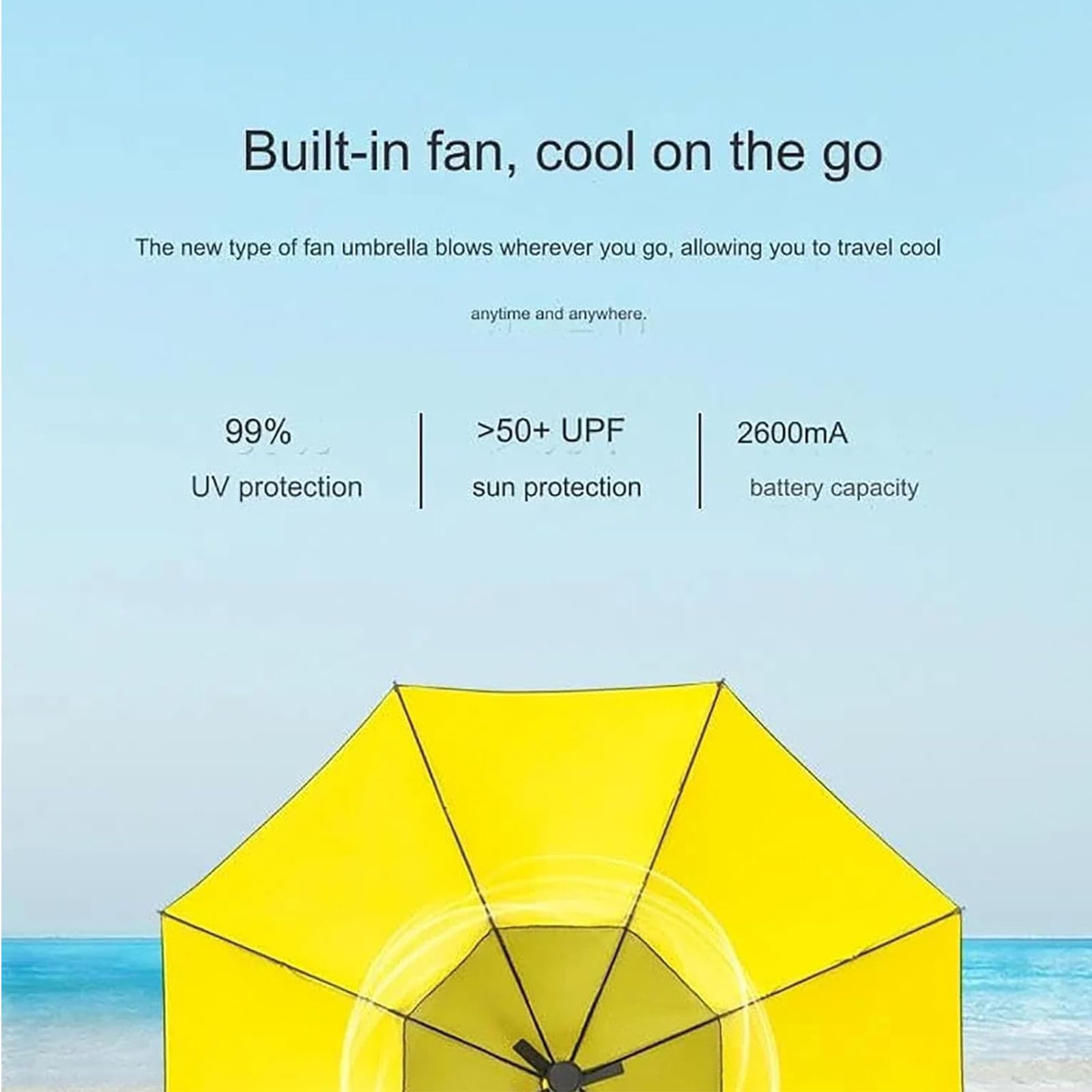 3-in-1 USB Rechargeable Cooling Umbrella with Fan & Mist Spray - UV Protection Sun Umbrella for Outdoor Activities, Beach, Hiking & Summer Travel
