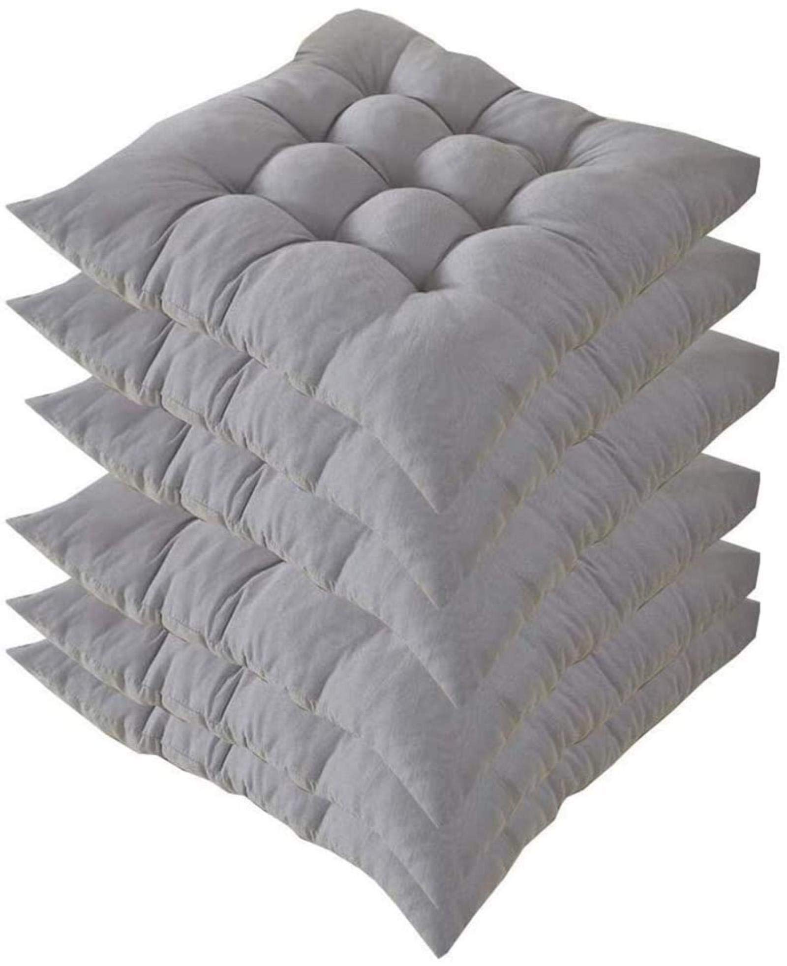 Premium Set of 6 Square Chair Cushions with Ties - 16