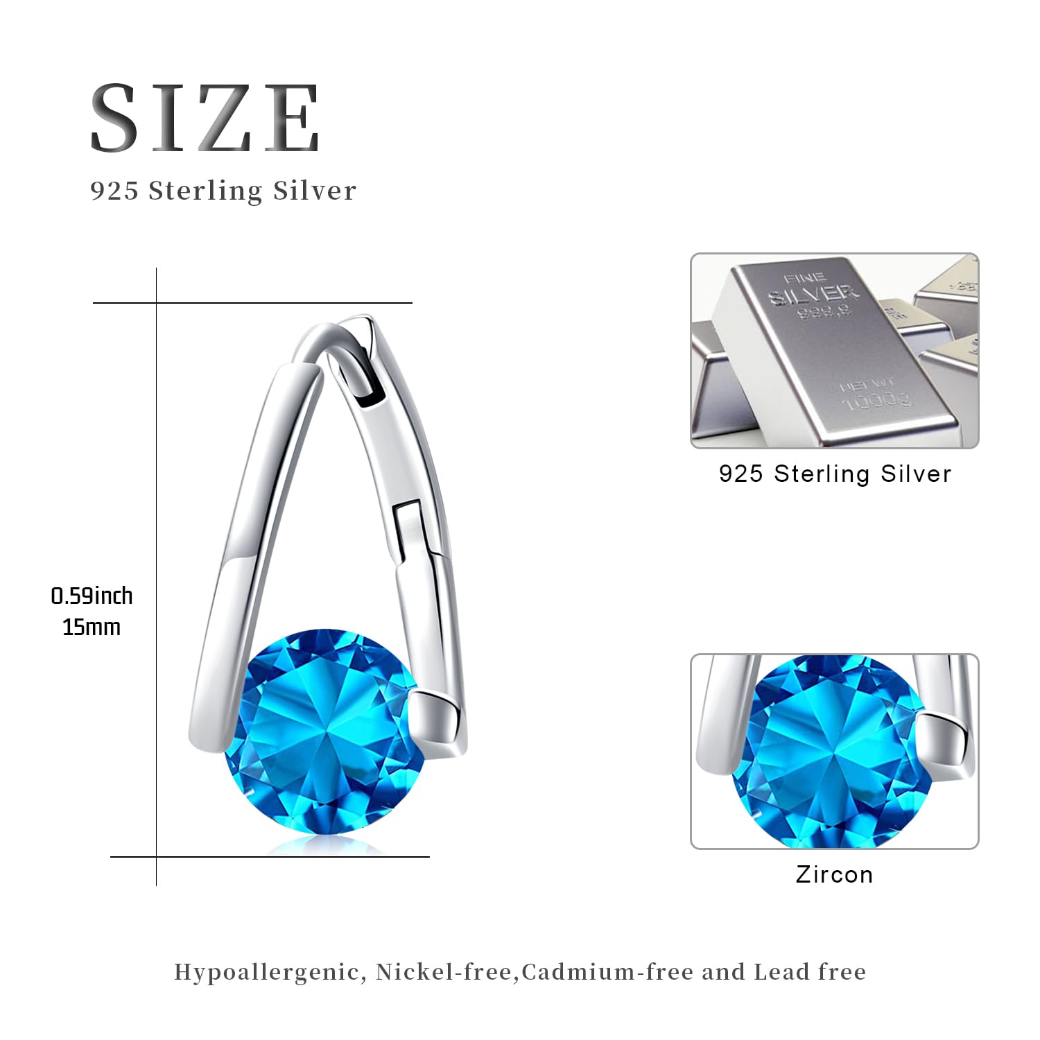 Birthstone Hoop Earrings for Women & Girls - 925 Sterling Silver Hypoallergenic Jewelry - Perfect Gift for Sensitive Ears | Ideal for Birthdays, Anniversaries & Everyday Wear