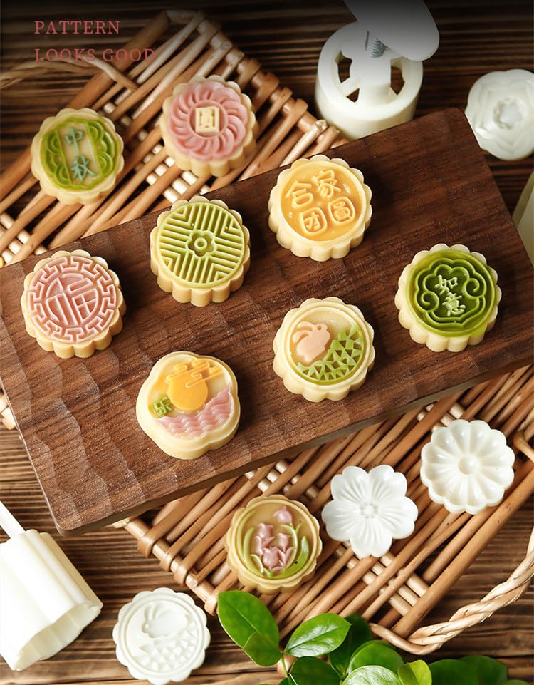 3D Moon Cake Mold Set - DIY Baking Cookie Stamps for Decorating Cakes, Pastries & Mooncakes | Medium Size (Flower C, FC4032) | Perfect for Mid-Autumn Festival, Home Baking & Holiday Treats