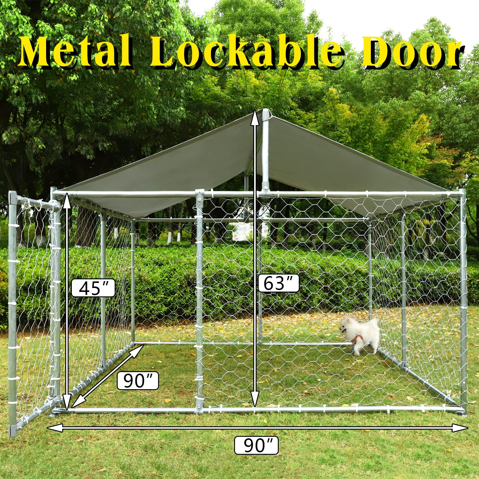 Heavy Duty Large Outdoor Dog Kennel - Extra Wide Metal Dog Cage with Waterproof Cover for Backyard, Farm & Patio - Durable Pet House for Big Dogs (Silver) - Perfect for Training, Travel & Outdoor Shelter