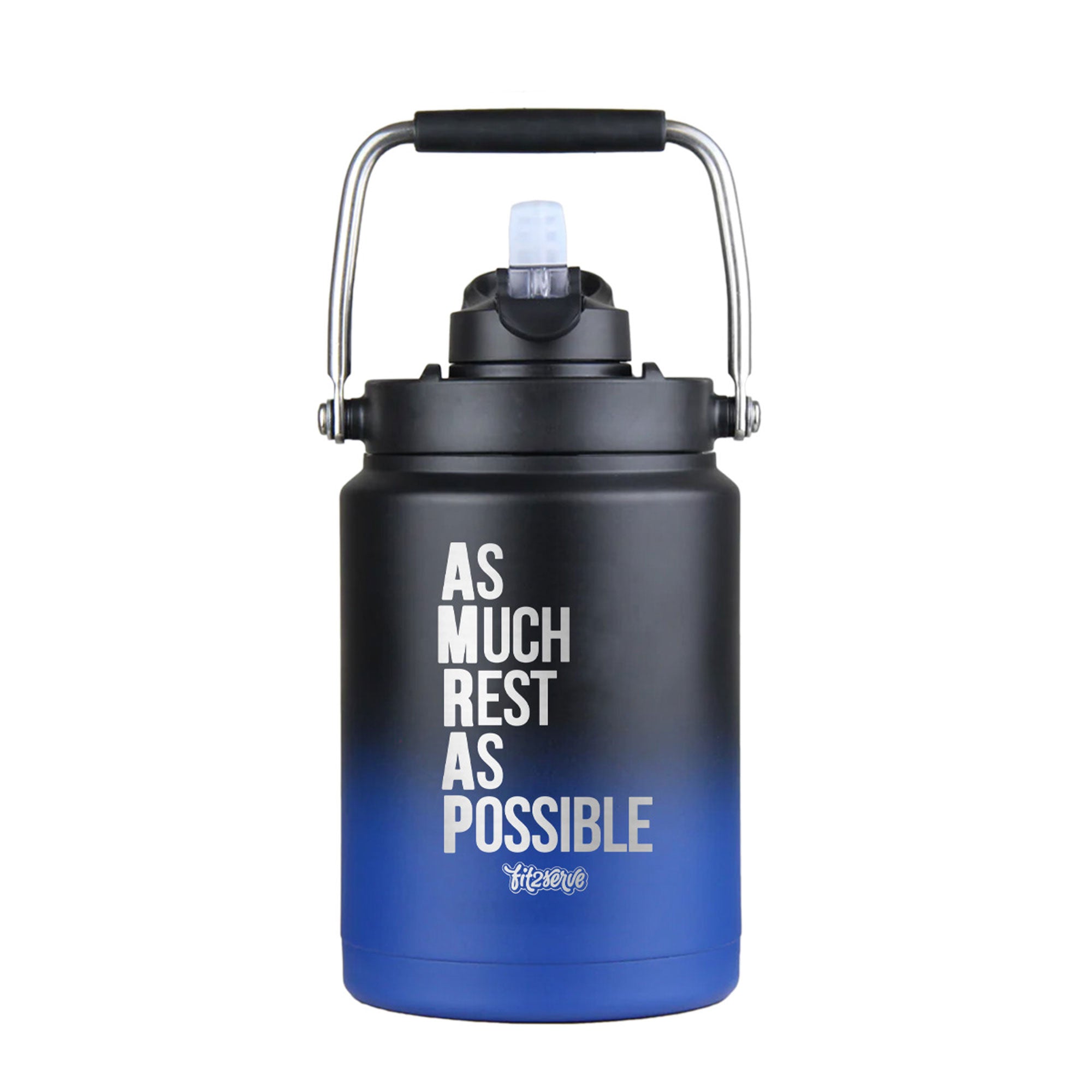 FIT2SERVE Custom Half Gallon Water Jug - Insulated Stainless Steel Wide Mouth Bottle for Gym, Hiking & Outdoor Activities - Keep Drinks Cold/Hot 24 Hours - BPA Free Leakproof Design
