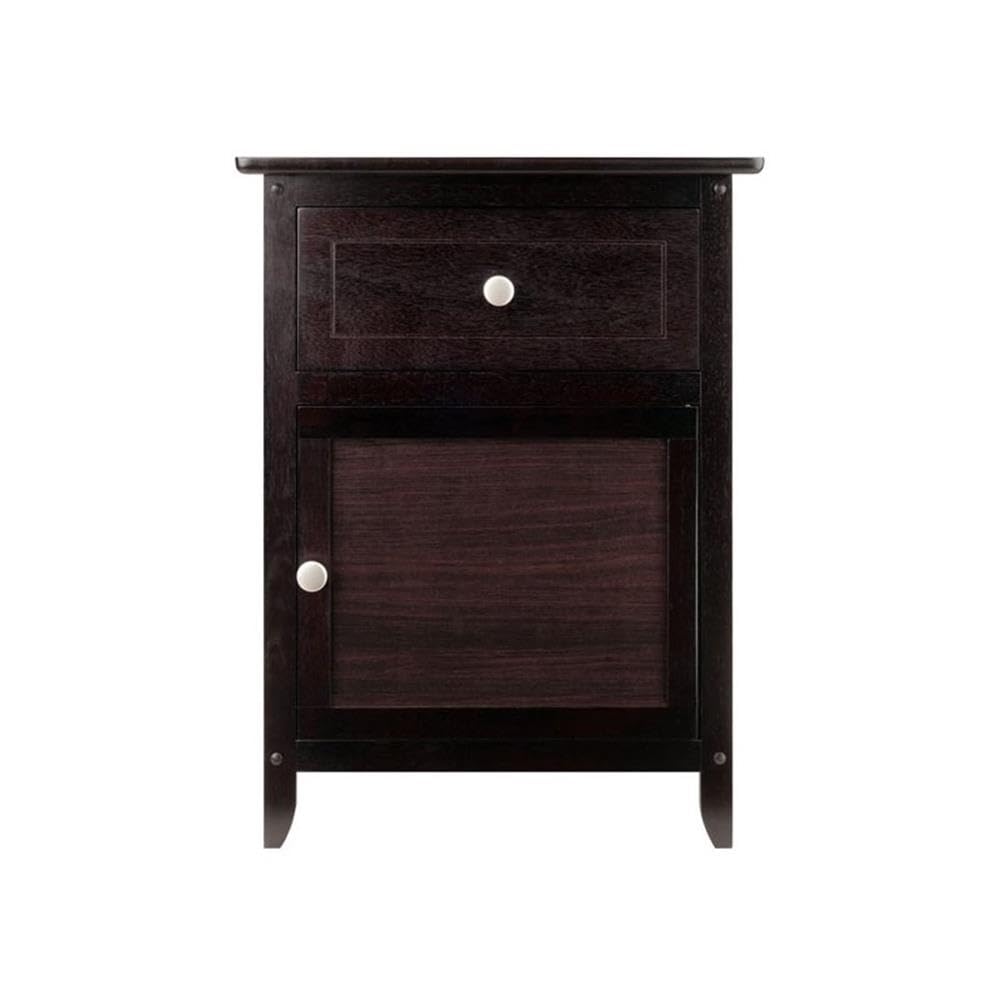 Pemberly Row Modern 1-Drawer Wooden End Table Nightstand with Cabinet in Espresso - Stylish Bedside Table for Small Spaces, Living Room Accent, or Apartment Decor