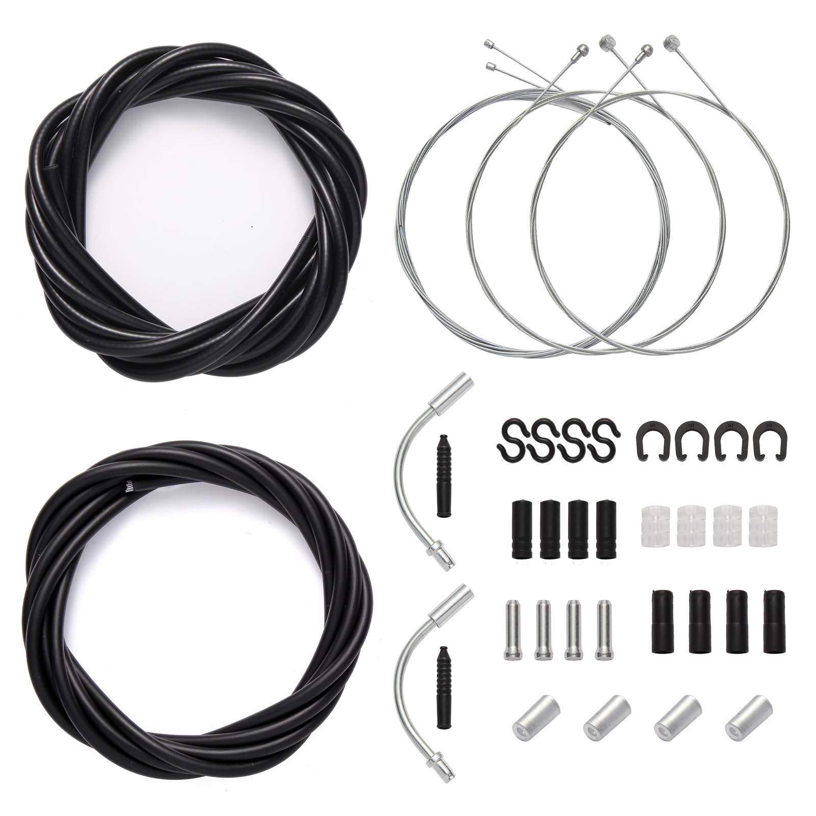 Universal Bike Brake & Shift Derailleur Cable Kit - Standard Bicycle Transmission Line with Cable End Caps & O-Rings - Compatible with Front/Rear MTB & Road Bikes - Perfect for Bike Maintenance & Repair (Mountain, Road, Commuter Cycling)