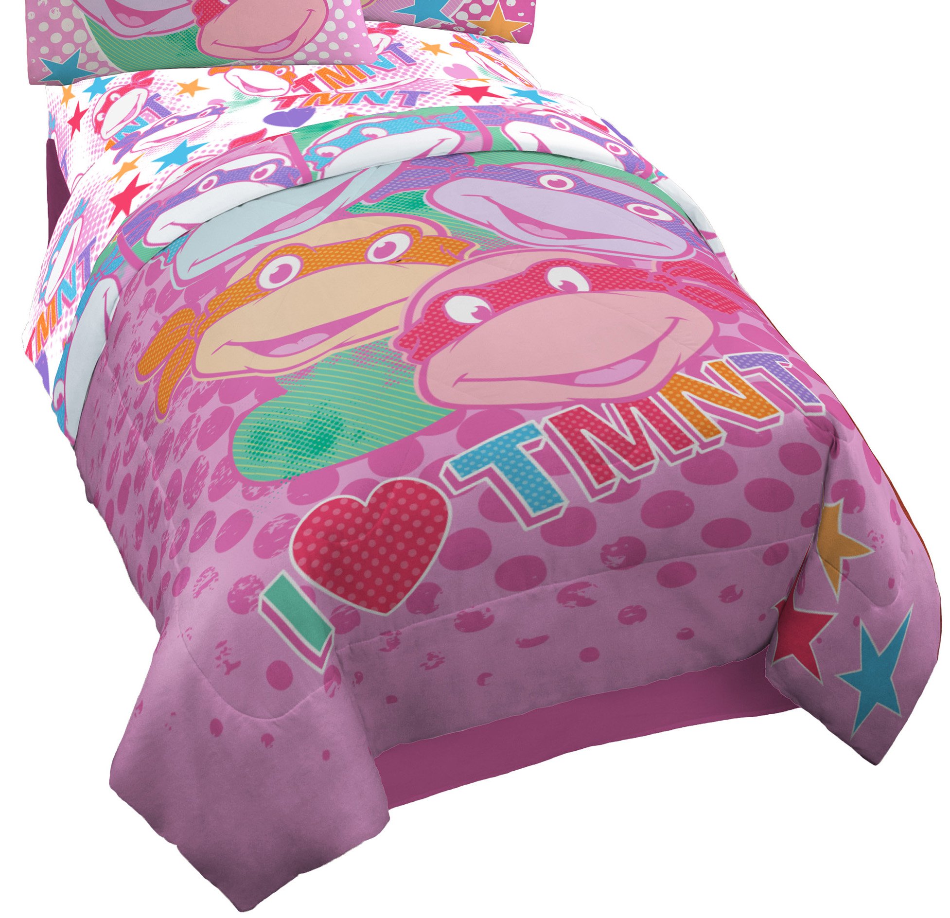 Nickelodeon Teenage Mutant Ninja Turtles Reversible Twin Comforter - Pink TMNT Bedding Set for Kids & Teens | Perfect for Girls' Room Decor, Birthday Gifts & Sleepovers