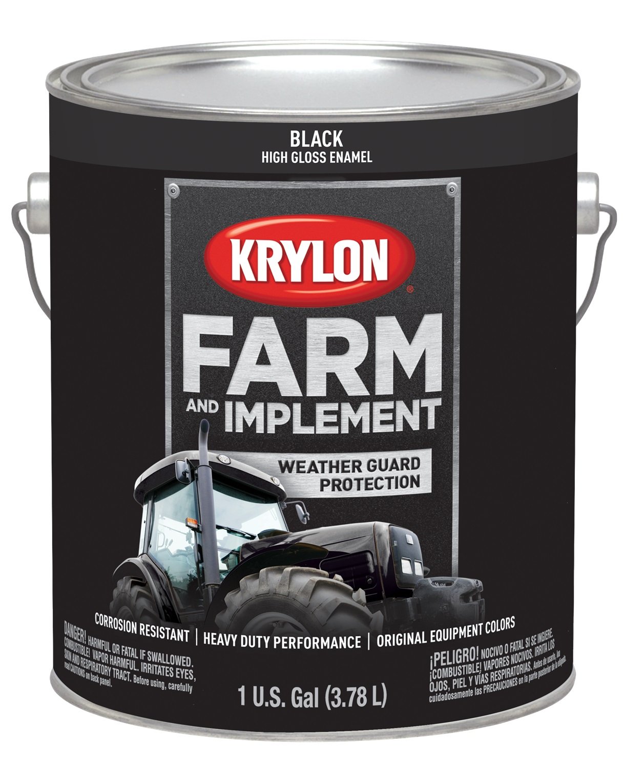Krylon Farm & Implement Paint - 1 Gallon, Gloss Black - Durable Rust Protection for Tractors, Equipment & Metal Surfaces - Ideal for Agricultural, Industrial & DIY Projects