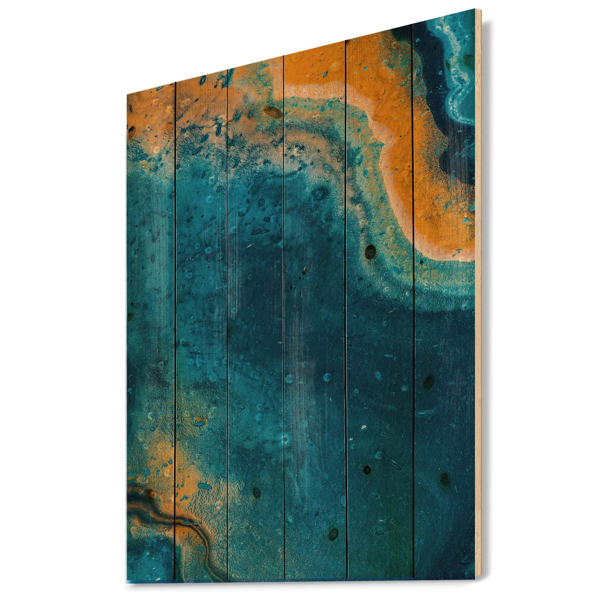 Abstract Marble Wood Wall Art - Blue & Orange Modern Contemporary Wooden Decor, Large Pine Wood Wall Panels for Living Room, Bedroom & Office Decor