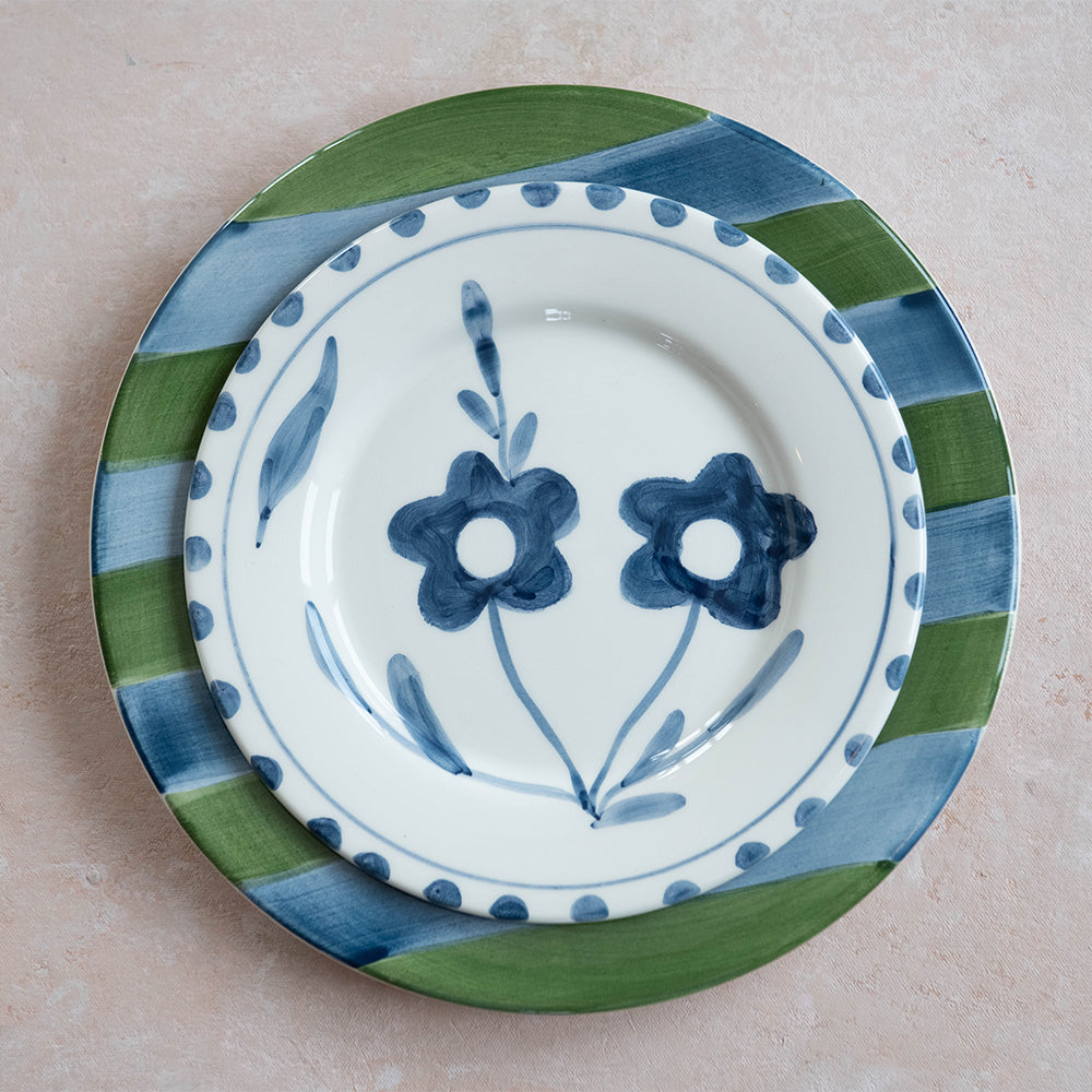 Hand Painted Ceramic Plate with Blue Floral Design - Elegant Dinnerware for Home Decor, Wedding Gifts & Special Occasions