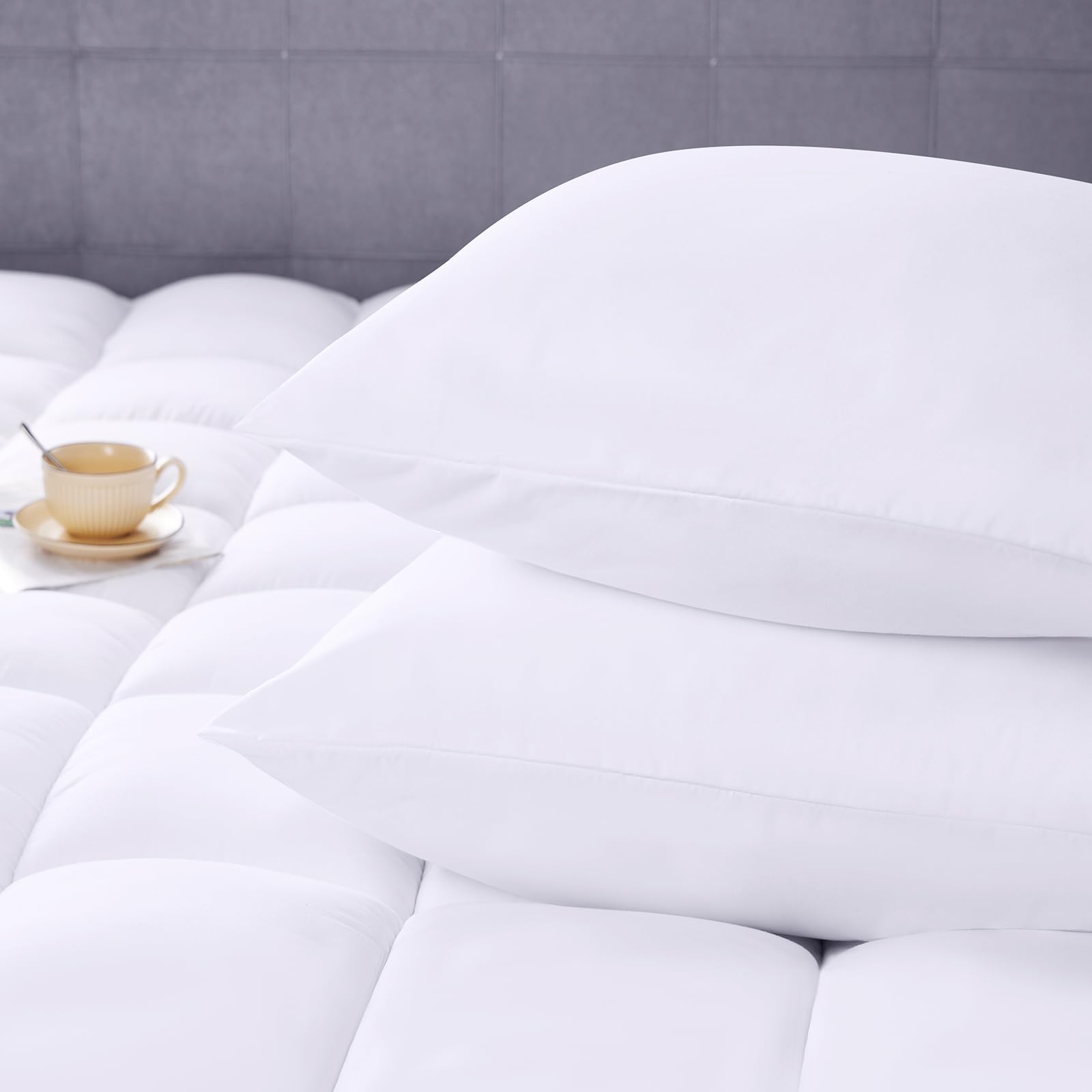 MASVIS 4-Piece King Size Mattress Topper Set - Ultra Soft Breathable Bed Sheet Collection - Therapeutic Memory Foam Mattress Pad Cover for Back Pain Relief - 8-21 Inch Deep Pocket Design with Overfilled Plush Pillow Top - White Luxury Bedding Set | Perfect for Master Bedrooms, Guest Rooms & Chronic Pain Sufferers
