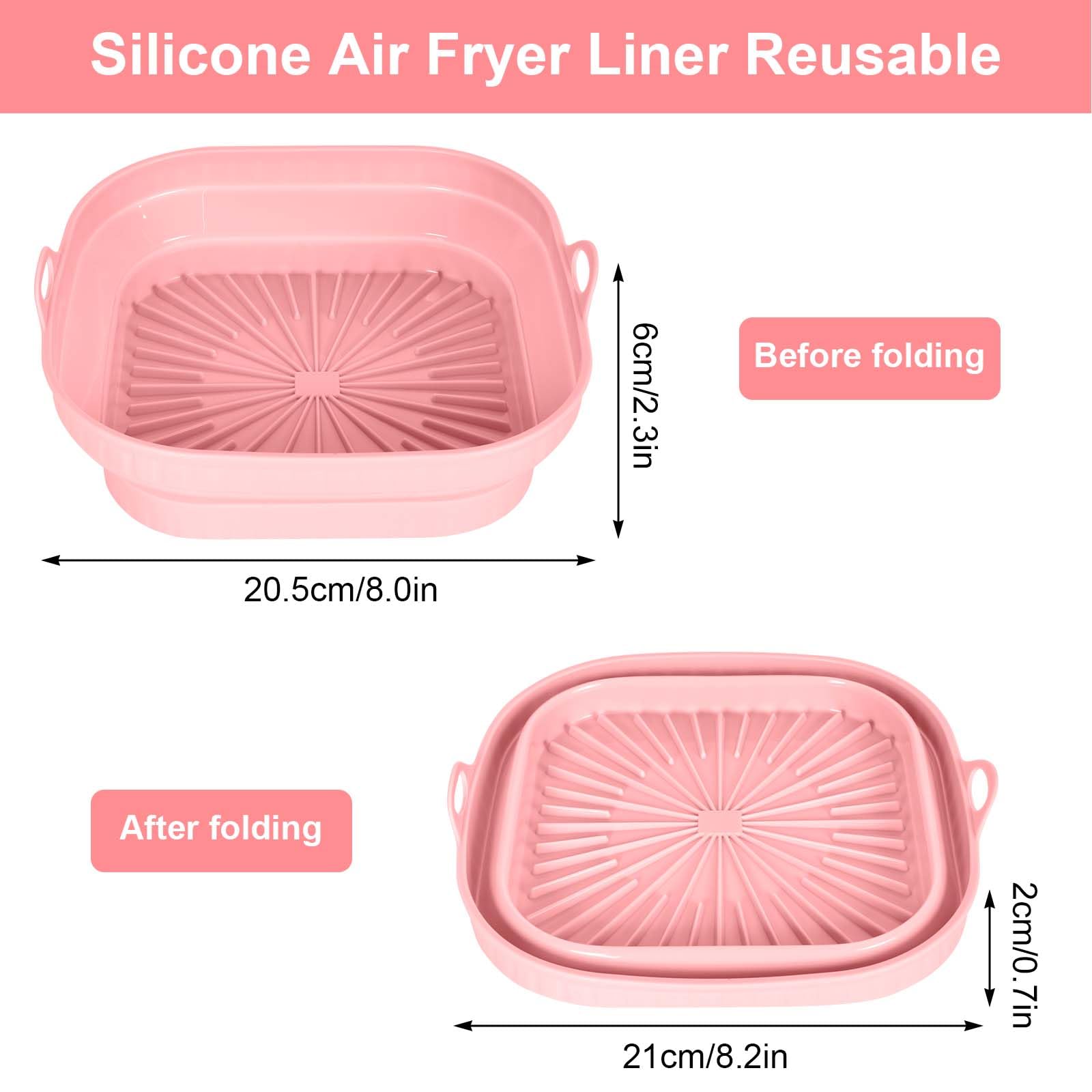 8 Inch Reusable Silicone Pot Air Fryer Accessories - Microwave & Steamer Safe, Non-Slip Silicone Liner for Air Fryer (Pink) - Perfect for Baking, Roasting, and Meal Prep