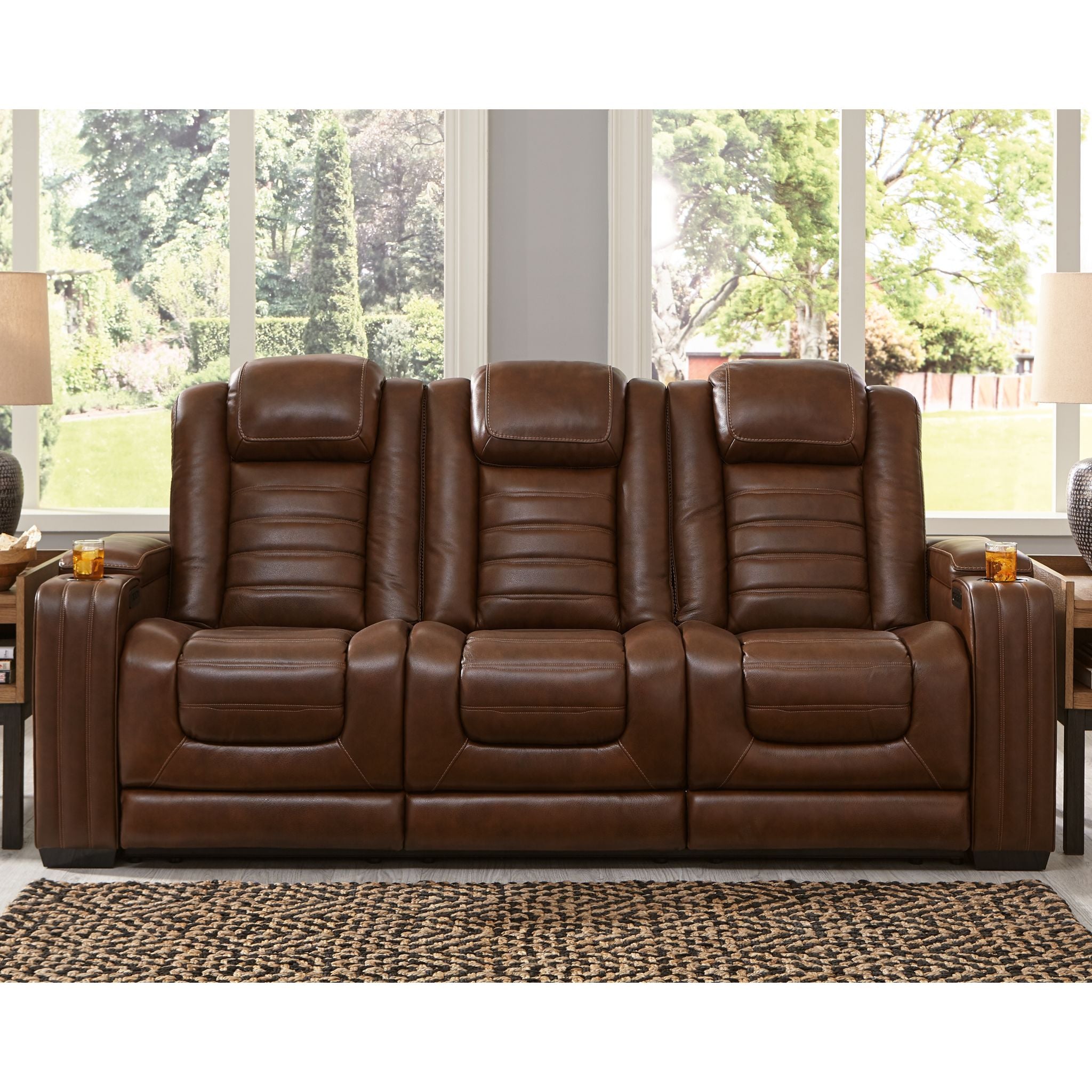 Power Reclining Sofa with USB Ports - Chocolate Brown Leather - Modern Living Room Furniture for Home Theater & Relaxation