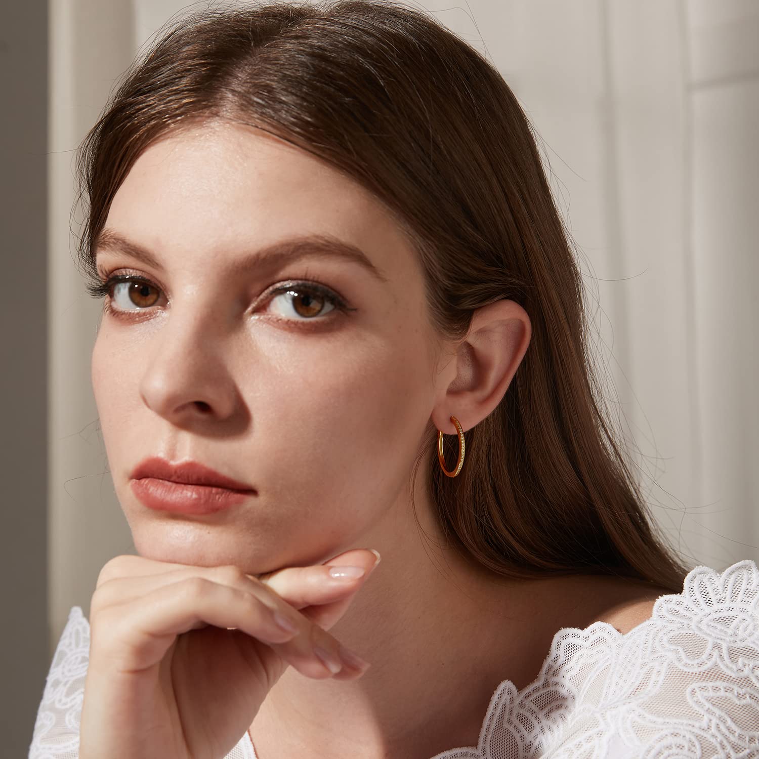 18K White Gold Plated Large Hoop Earrings for Women | 20mm-40mm 925 Sterling Silver Dangle Earrings with Cubic Zirconia | Elegant Statement Jewelry for Parties, Weddings & Everyday Wear