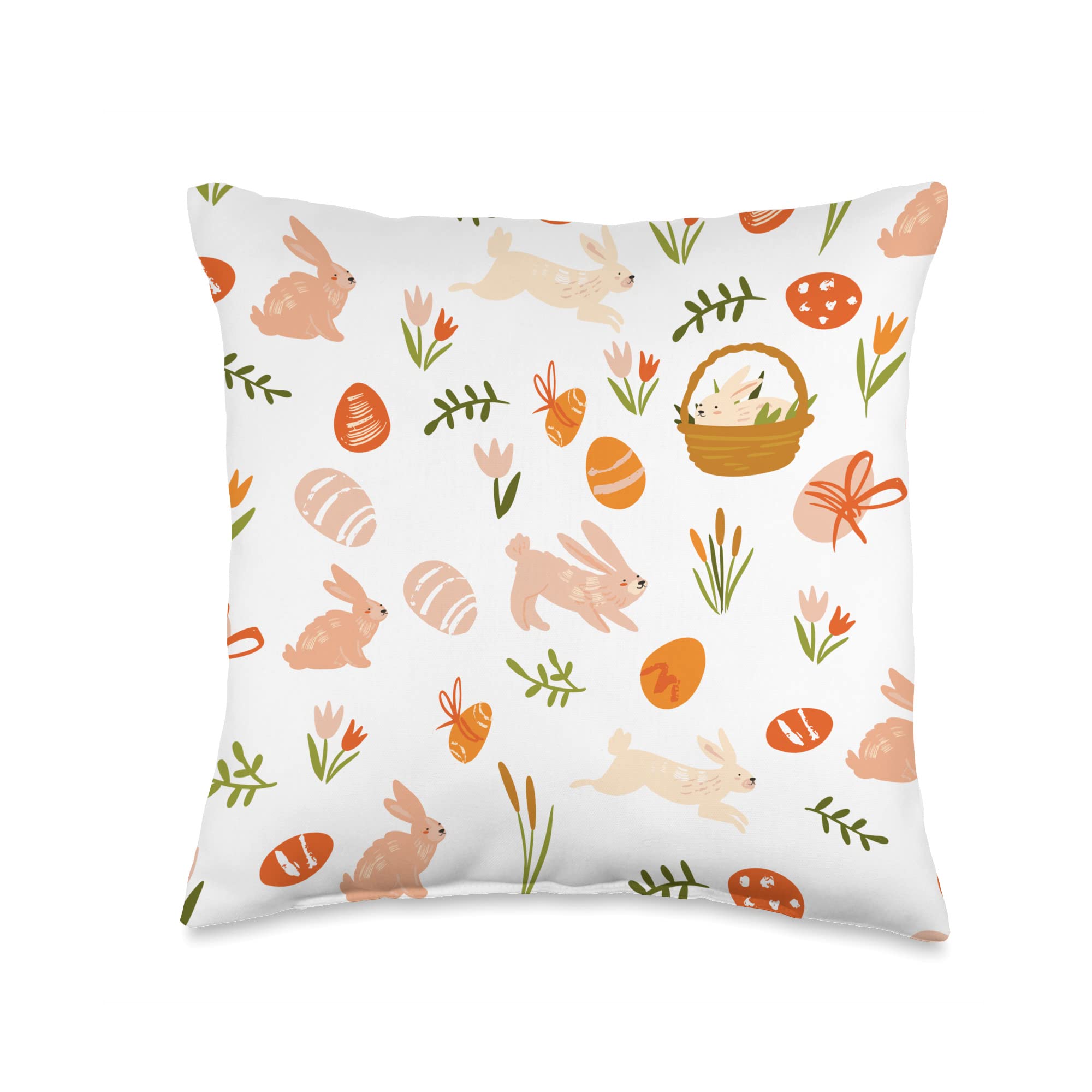 Easter Bunny Egg Throw Pillow - 16x16 Inch Colorful Home Decor Cushion for Sofa, Bed, Nursery | Perfect for Easter Decorations & Spring Home Accents