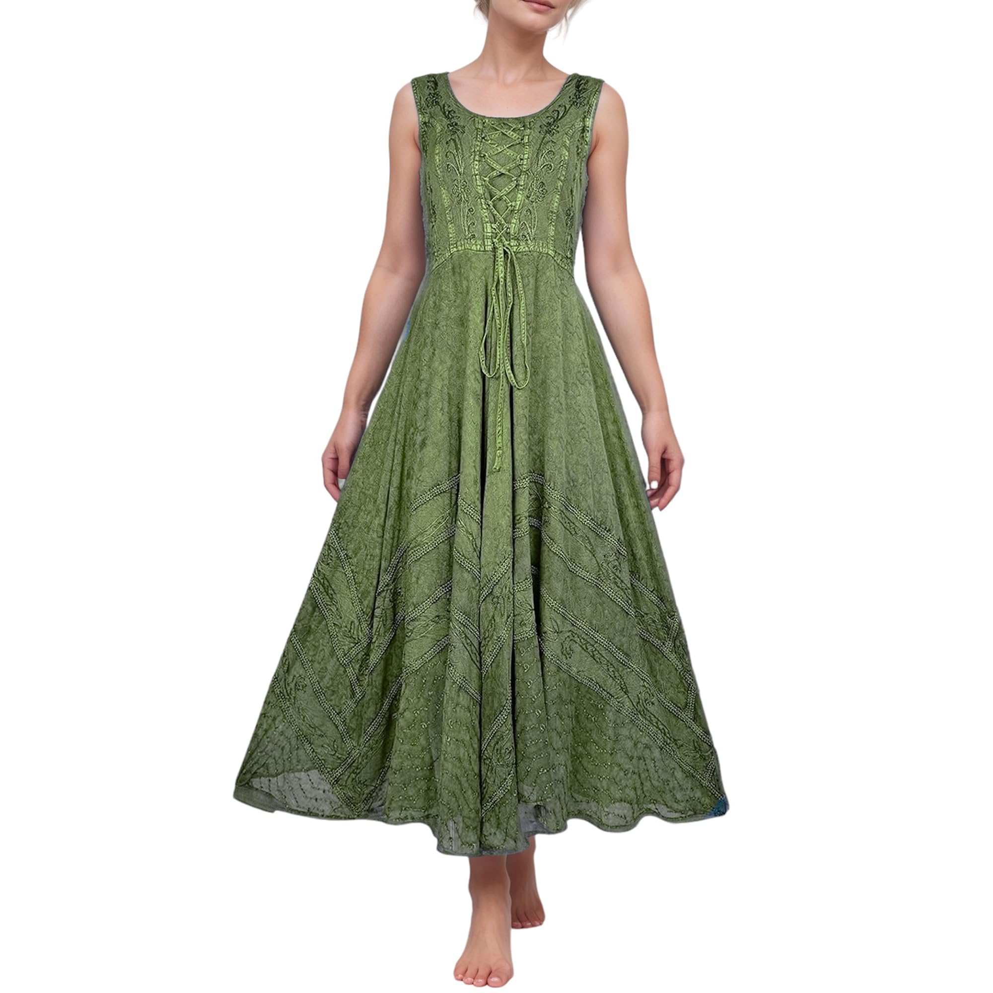 2025 Gothic Corset Smocked Maxi Dress for Women - Sleeveless Embroidered Summer Dress with Twirl Design | Perfect for Spring/Summer Weddings, Parties & Gothic Fashion