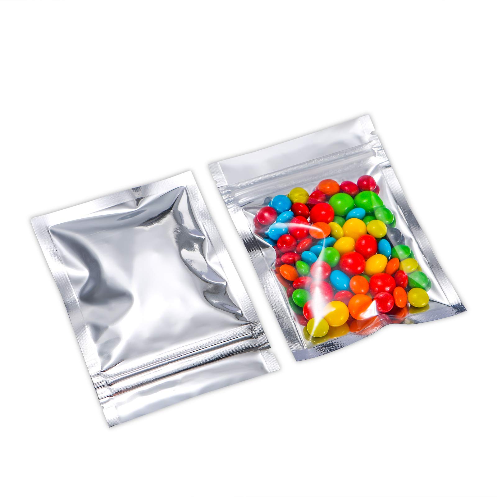 100 Pack 3.1 x 4.3 Inch Smell Proof Mylar Bags with Clear Window - Resealable Food Storage Bags for Candy, Coffee, Tea, Herbs & Small Business Packaging - Perfect for Home, Kitchen & Retail Use