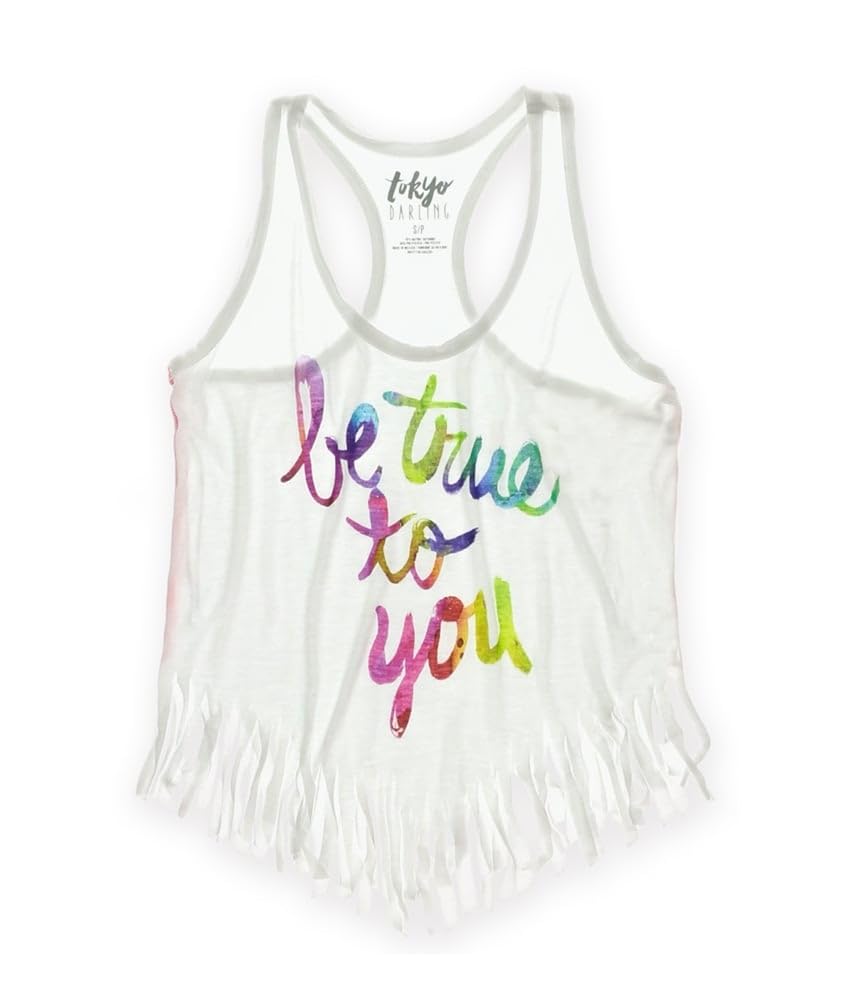 AEROPOSTALE Women's Be Tru Fringed Tank Top - White, X-Large - Casual Summer Wear, Beach Outfit, Layering Essential
