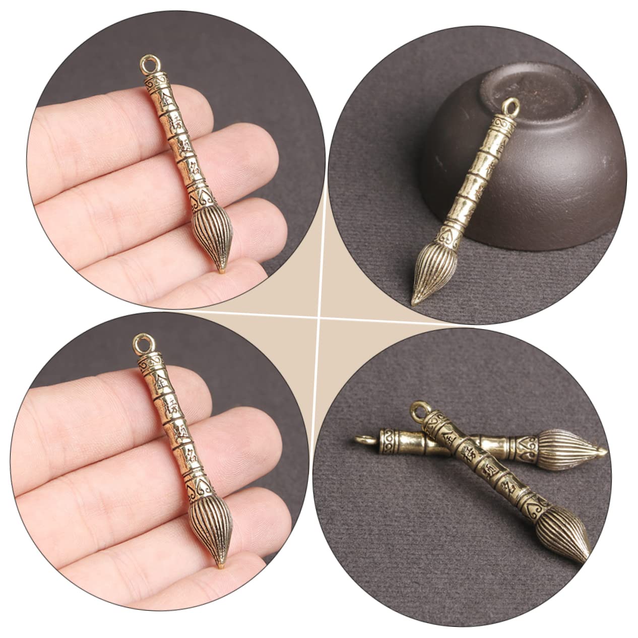 BESPORTBLE 3pcs Gold Plated Brush Ornaments Keychain Pendants - Smooth Finish Decorative Accessories for Keys, Bags, Gifts & DIY Crafts