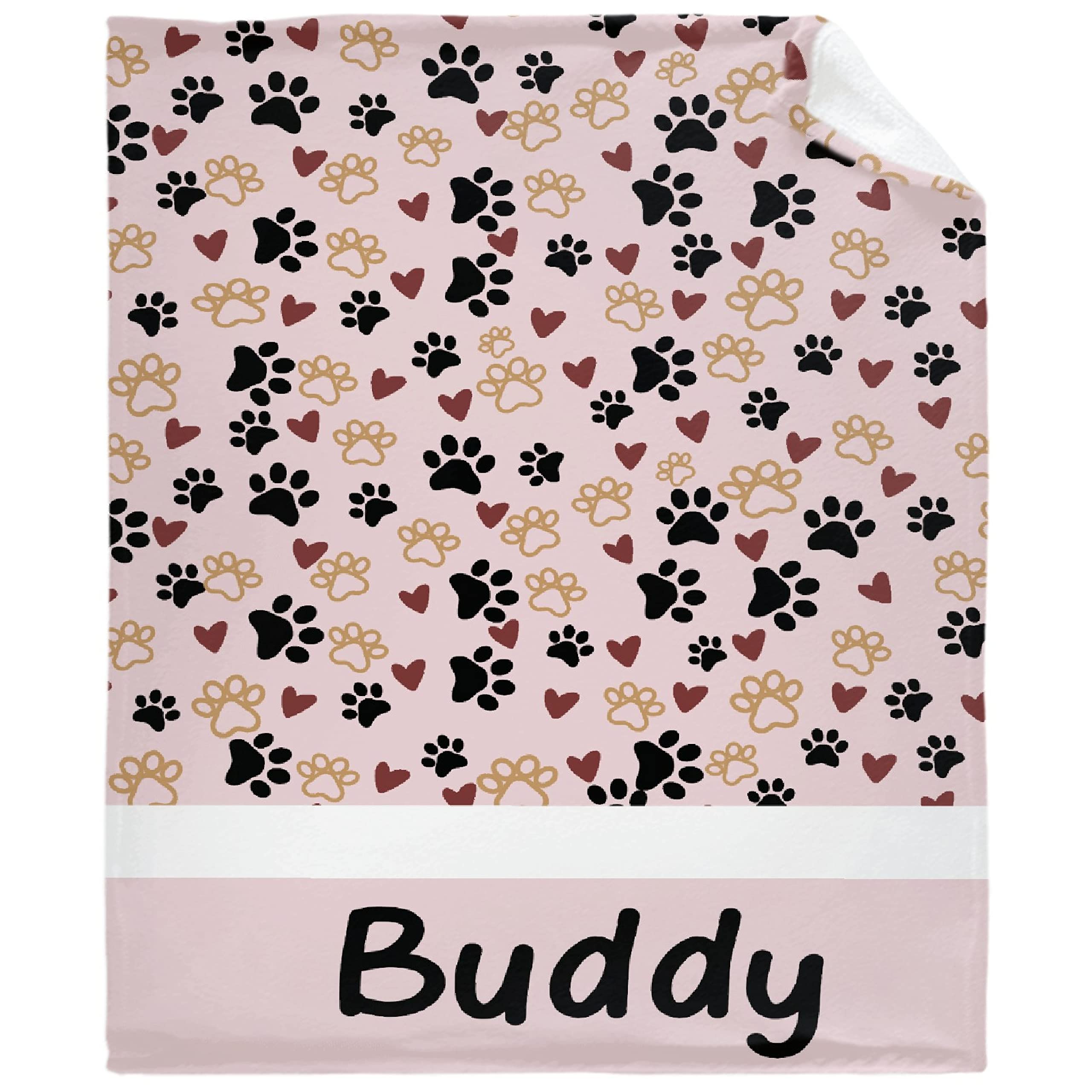 **Custom Dog Name Blanket with Photo - Personalized Dog Paw Bones Throw Blanket for Pets - Soft Flannel Fleece Blanket for Dogs, Cats & Pet Lovers - 90