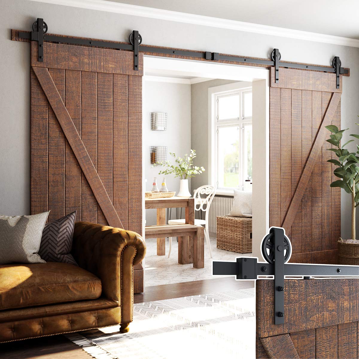 SMARTSTAND 12ft Sliding Double Barn Door Hardware Kit - Heavy Duty Industrial Design, Smooth & Quiet Operation, Easy Installation for 36