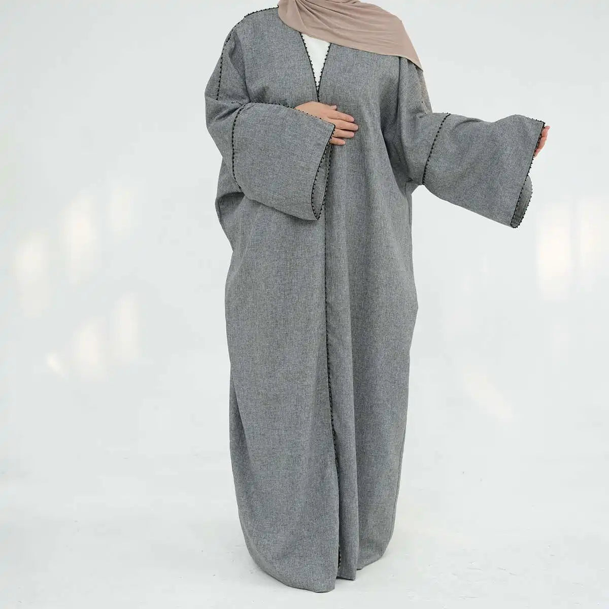 Elegant Beaded Cardigan Open Abaya Dress #24849 - Perfect for Ramadan, Eid, and Special Occasions