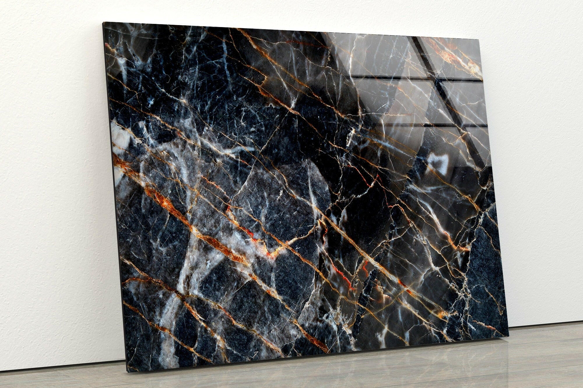 Modern Black Abstract Marble Glass Wall Art Decor - Elegant Home & Office Wall Decor for Living Room, Bedroom, Dining Area