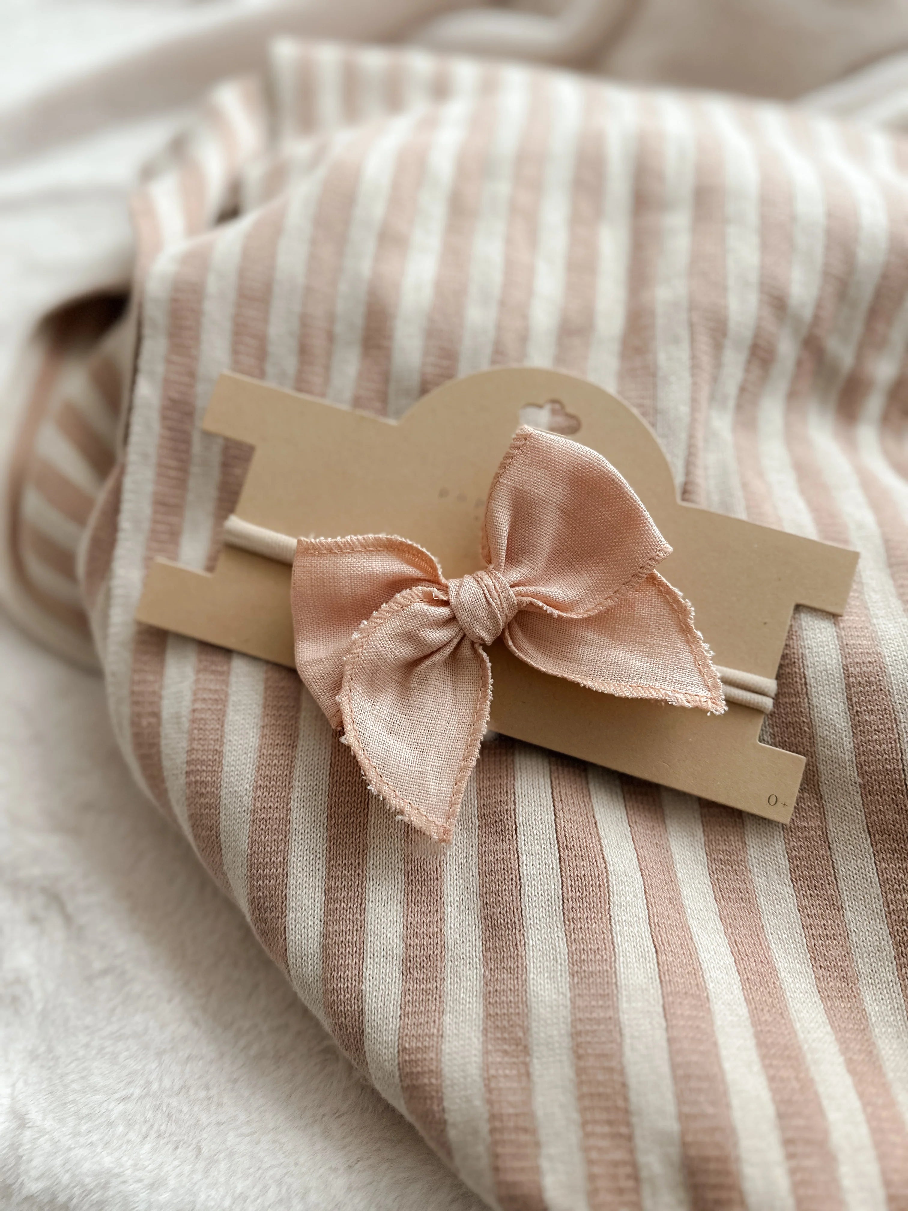 Pop Ya Tot Linen Bow Headband for Baby Girls - Soft Blush Pink Hair Accessory for Newborn, Infant & Toddler - Perfect for Photography, Birthday Parties & Special Occasions