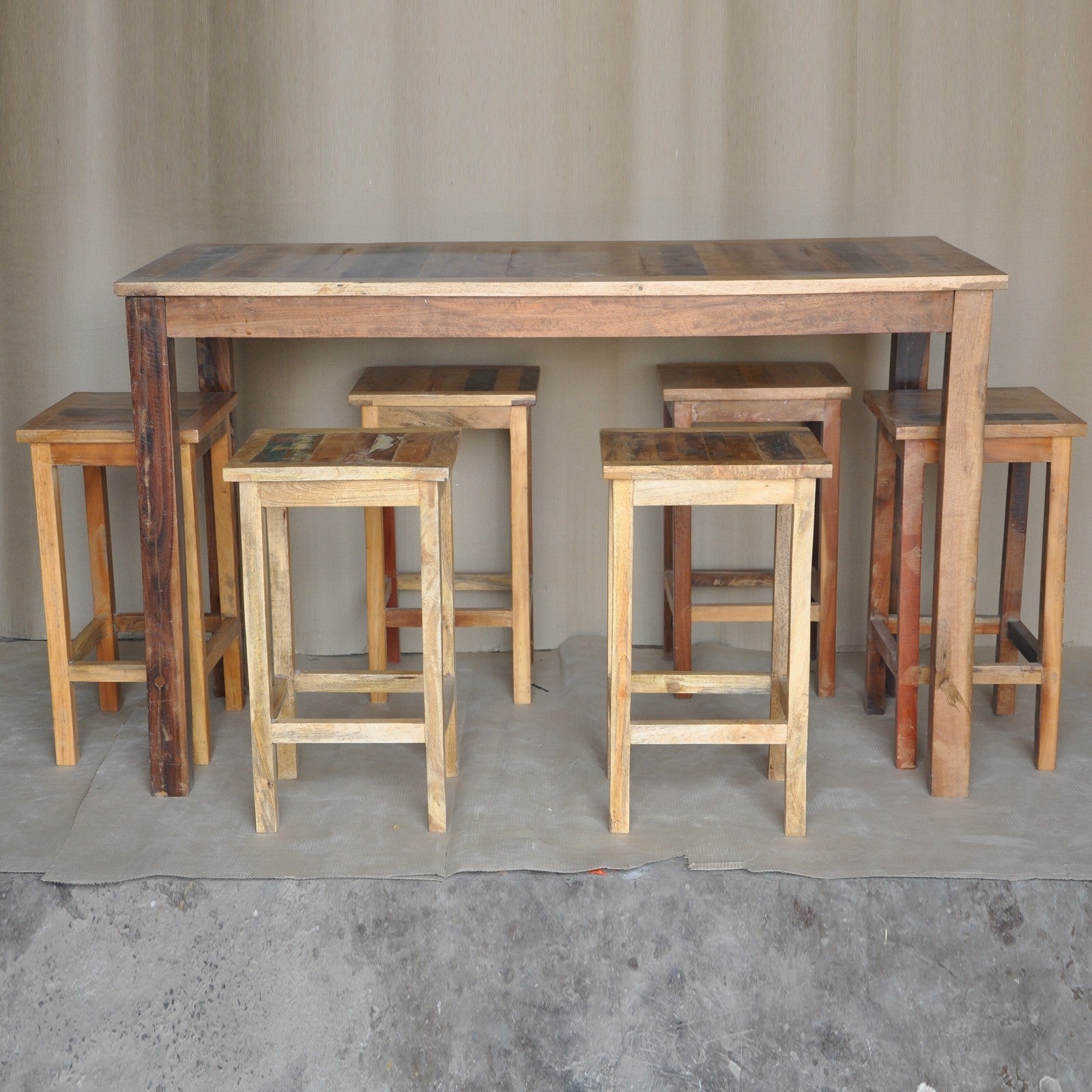 Reclaimed Wood & Mango Wood Bar Table Set with 2 Stools - Honey Finish | Rustic Pub & Kitchen Counter Height Dining Set for Home, Restaurant, or Outdoor Patio