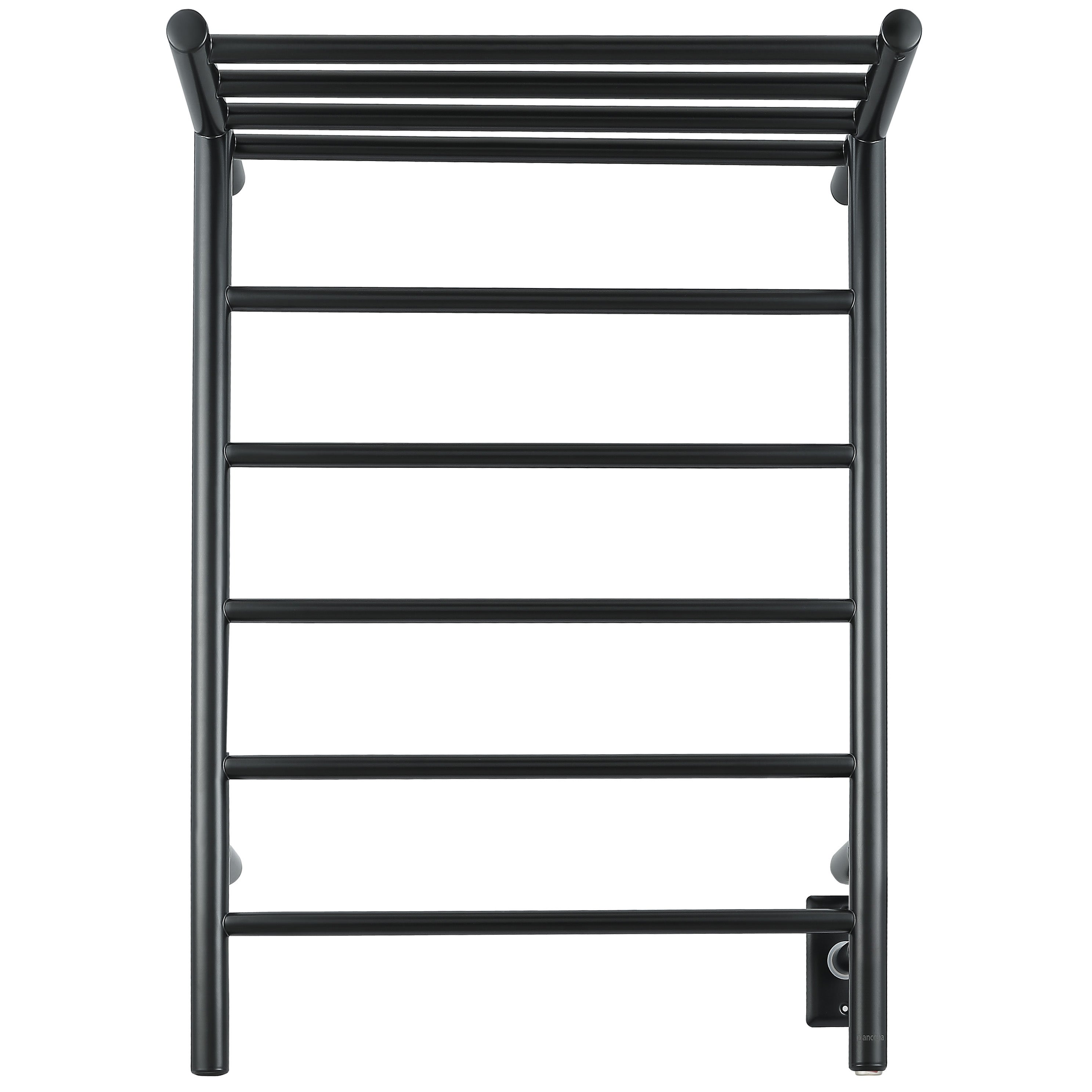 Miazzo 5-Bar Electric Wall Mount Towel Warmer with Shelf - Plug In or Hardwire Installation - Matte Black Finish - Perfect for Bathrooms, Spas & Luxury Home Decor
