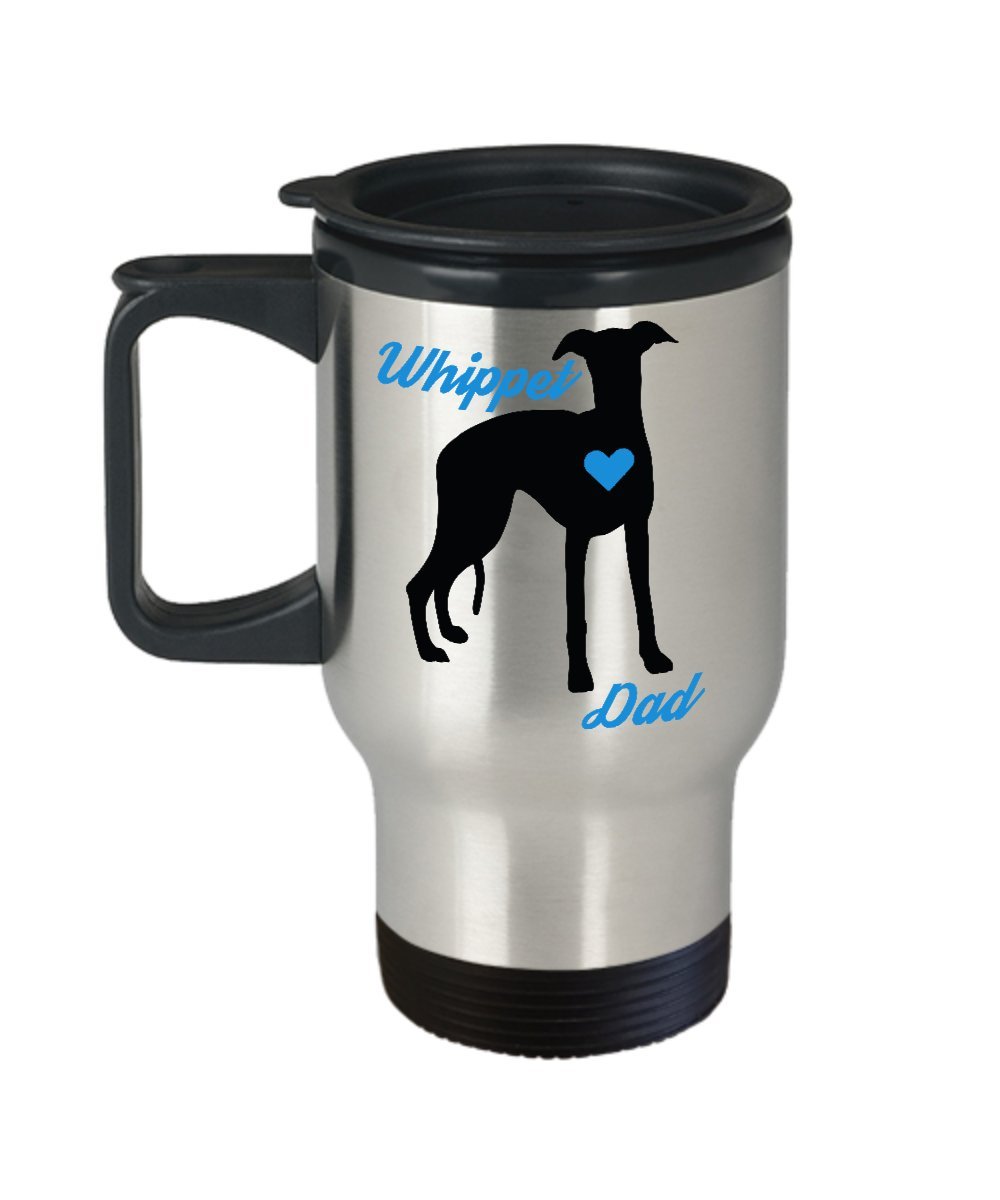 Whippet Dad Travel Mug - Insulated Coffee Cup with Lid for Hot & Cold Drinks - Perfect for Commuting, Camping, and Outdoor Adventures