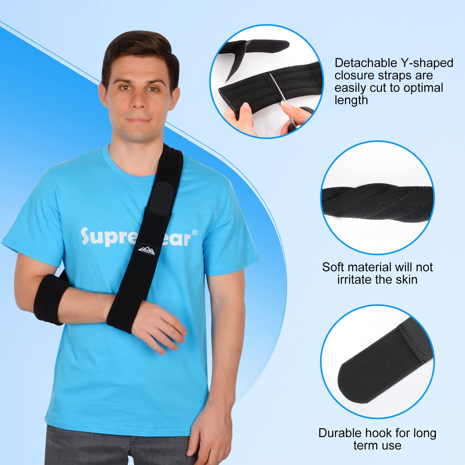 Supregear Adjustable Arm Sling - Lightweight Shoulder Support Brace for Rotator Cuff, Shoulder Injury & Broken/Fractured Bones - Left/Right Arm Immobilizer for Men & Women (Black, S) - Perfect for Post-Surgery Recovery, Sports Injuries & Daily Comfort