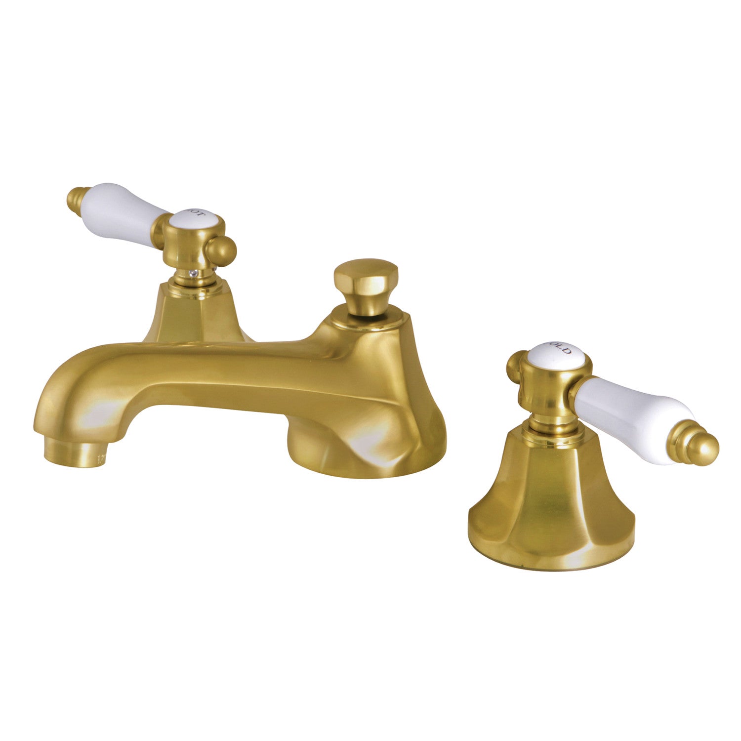 Bel Air KS4467BPL Brushed Brass Widespread Bathroom Faucet - 2 Handle 3 Hole Deck Mount with Brass Pop Up Drain - Perfect for Modern Bathroom Vanities & Powder Rooms