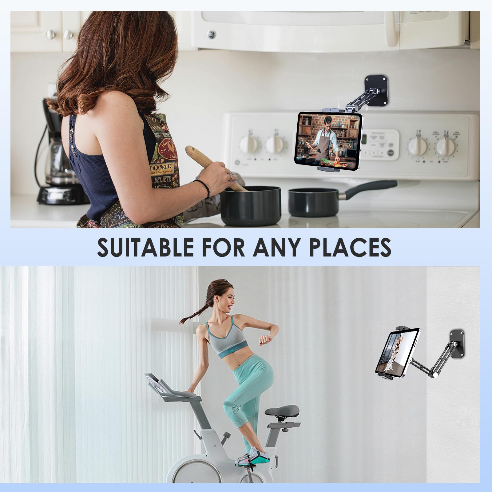 Aluminum Extendable Tablet Wall Mount Holder with 360° Rotating Base - Adjustable & Foldable for iPad Pro/Air/Mini, Galaxy Tab, and All 4.7-13