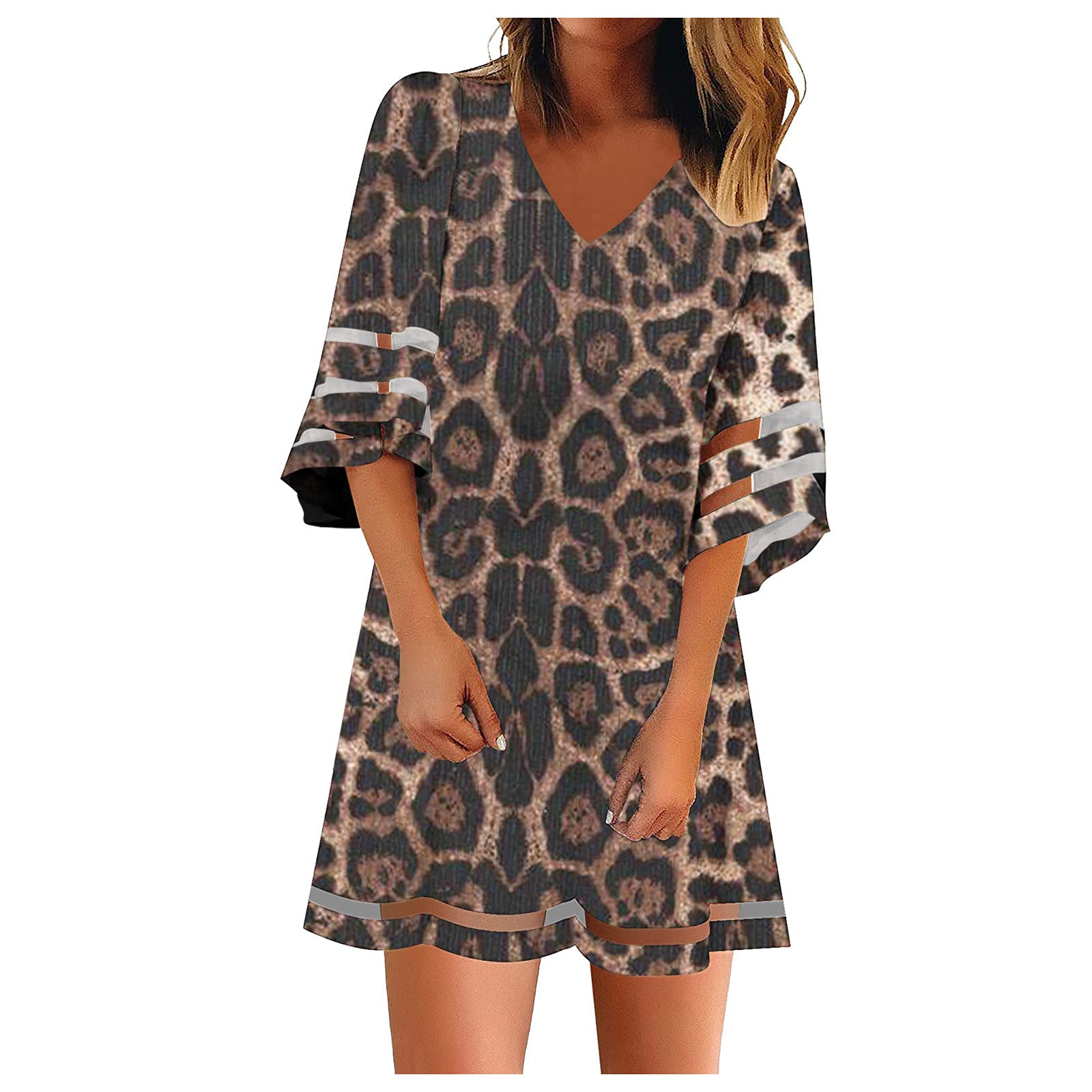 LEKODE Women's Casual Mini Dress - Crewneck Half Sleeve Flared Shirt Dress for Summer Outfits | Perfect for Beach, Party & Daily Wear